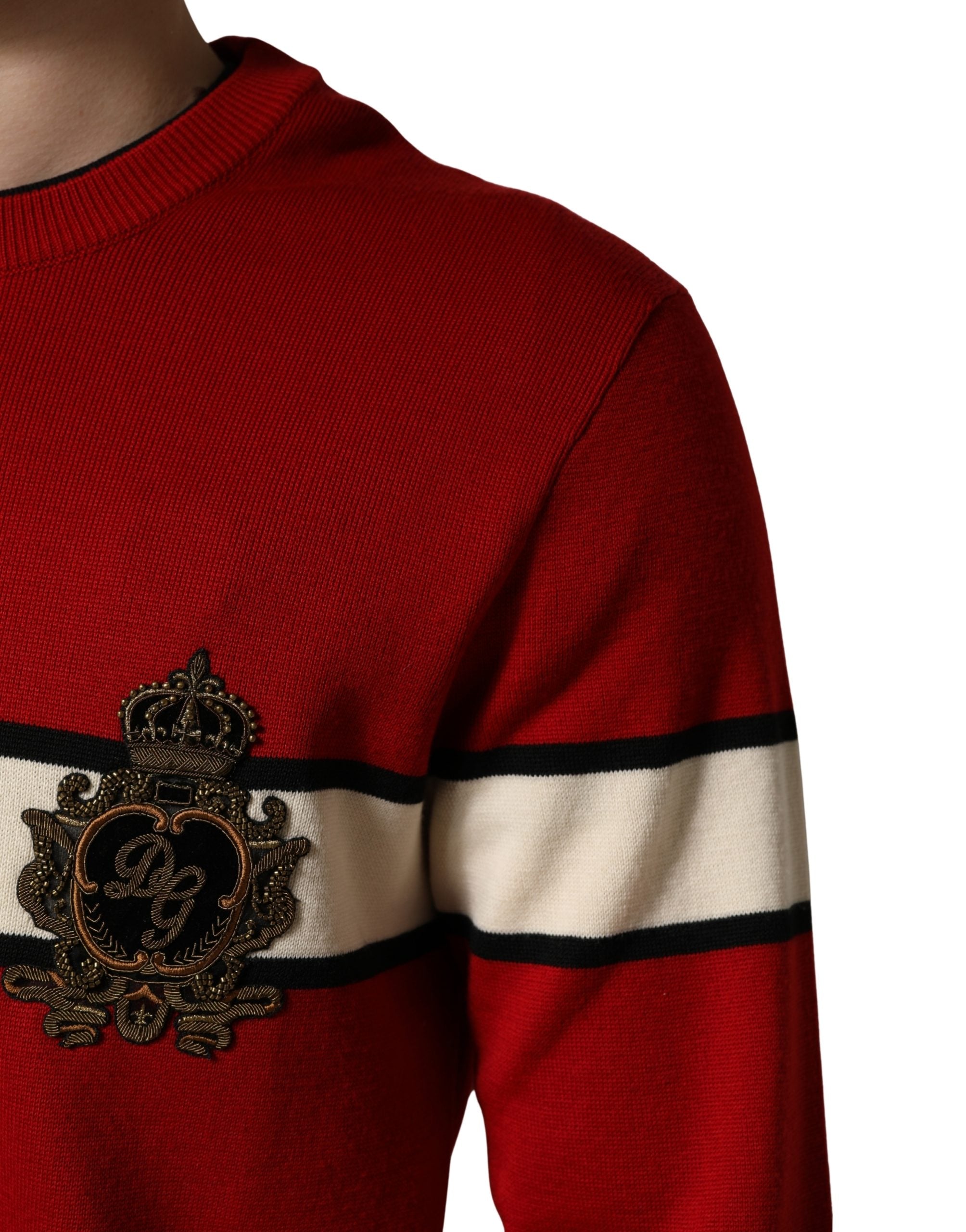 Dolce & Gabbana Red Wool DG Crest Crew Neck Pullover Sweater