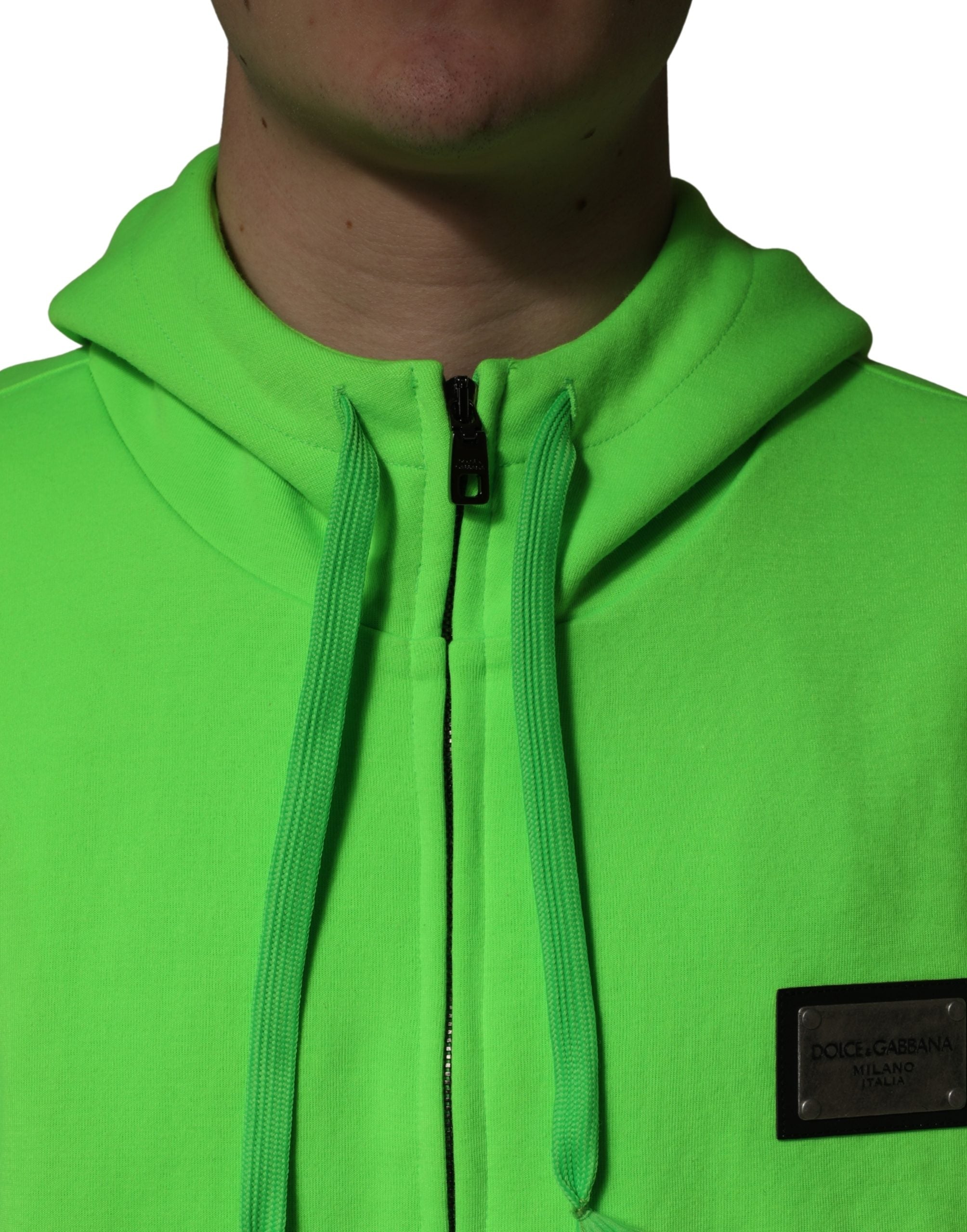 Dolce & Gabbana Green FullZip Fleece HoodedSweatshirt Sweater