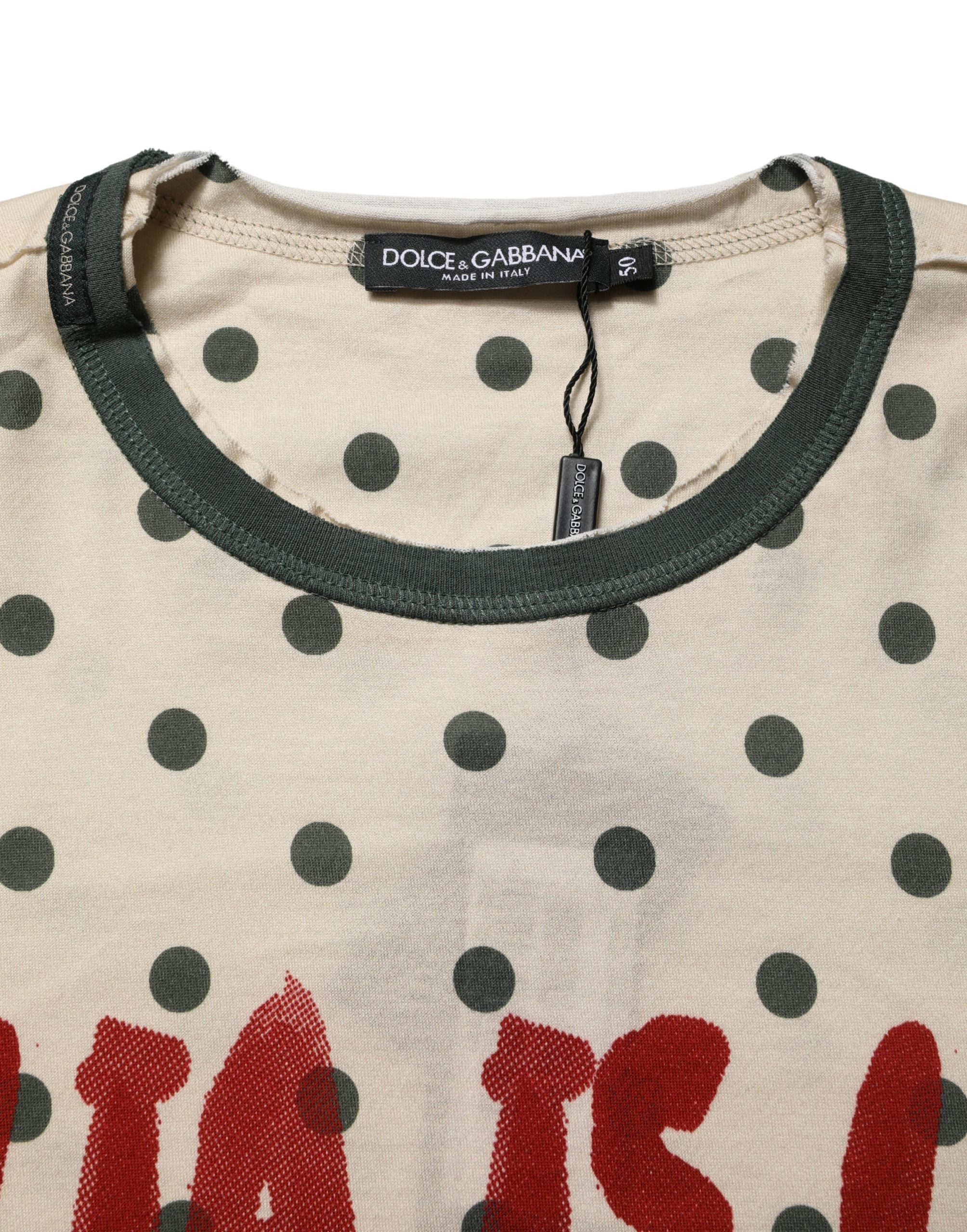 Dolce & Gabbana Beige Cotton Polka Dot Graphic Tee T-shirt