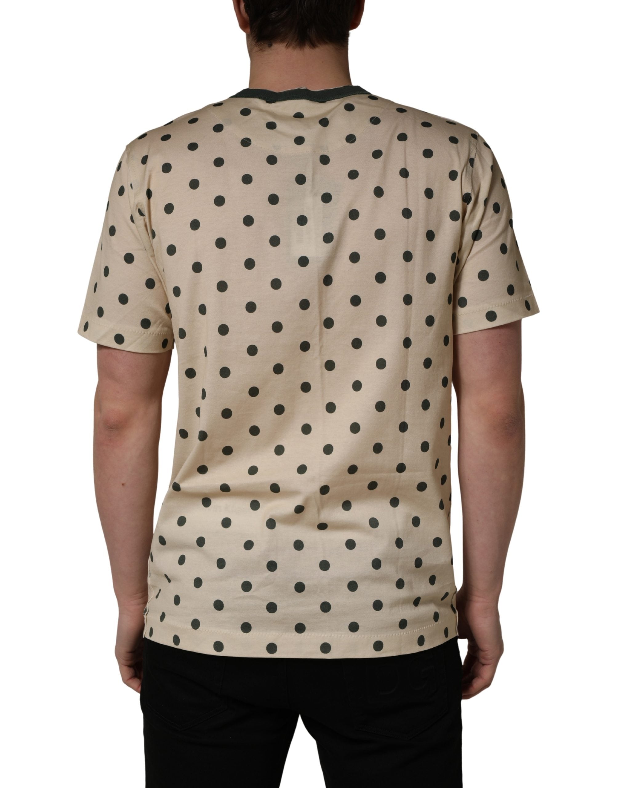 Dolce & Gabbana Beige Cotton Polka Dot Graphic Tee T-shirt