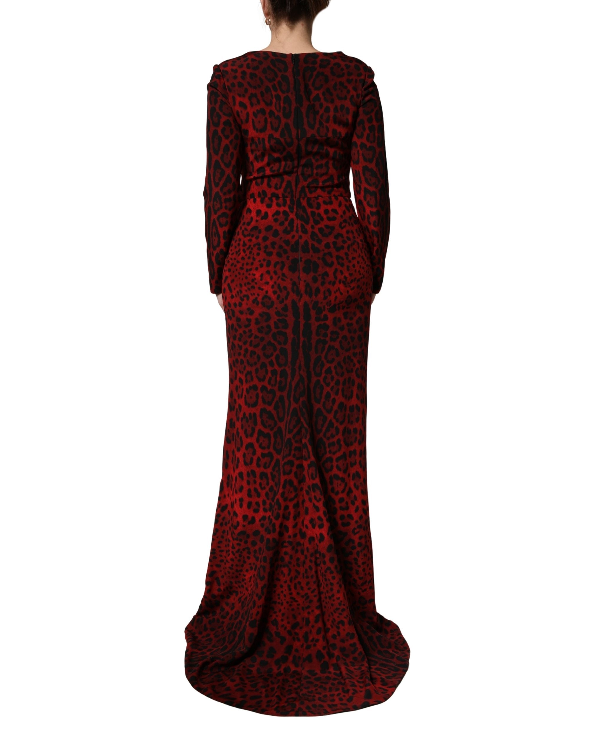 Dolce & Gabbana Red Leopard Print Sheath Long Sleeve Dress