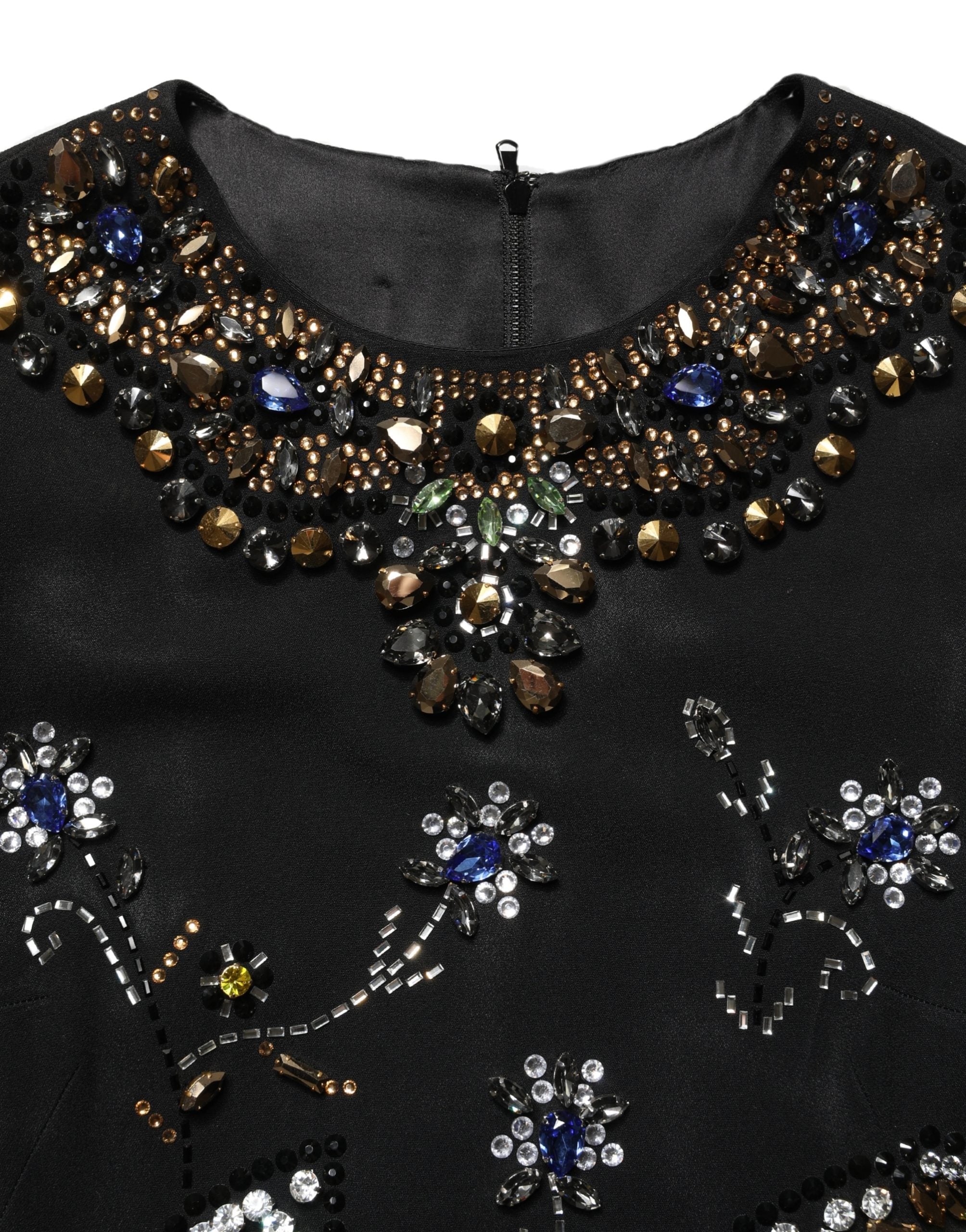 Dolce & Gabbana Black Sleeveless Floral Bead Embellishments Dress