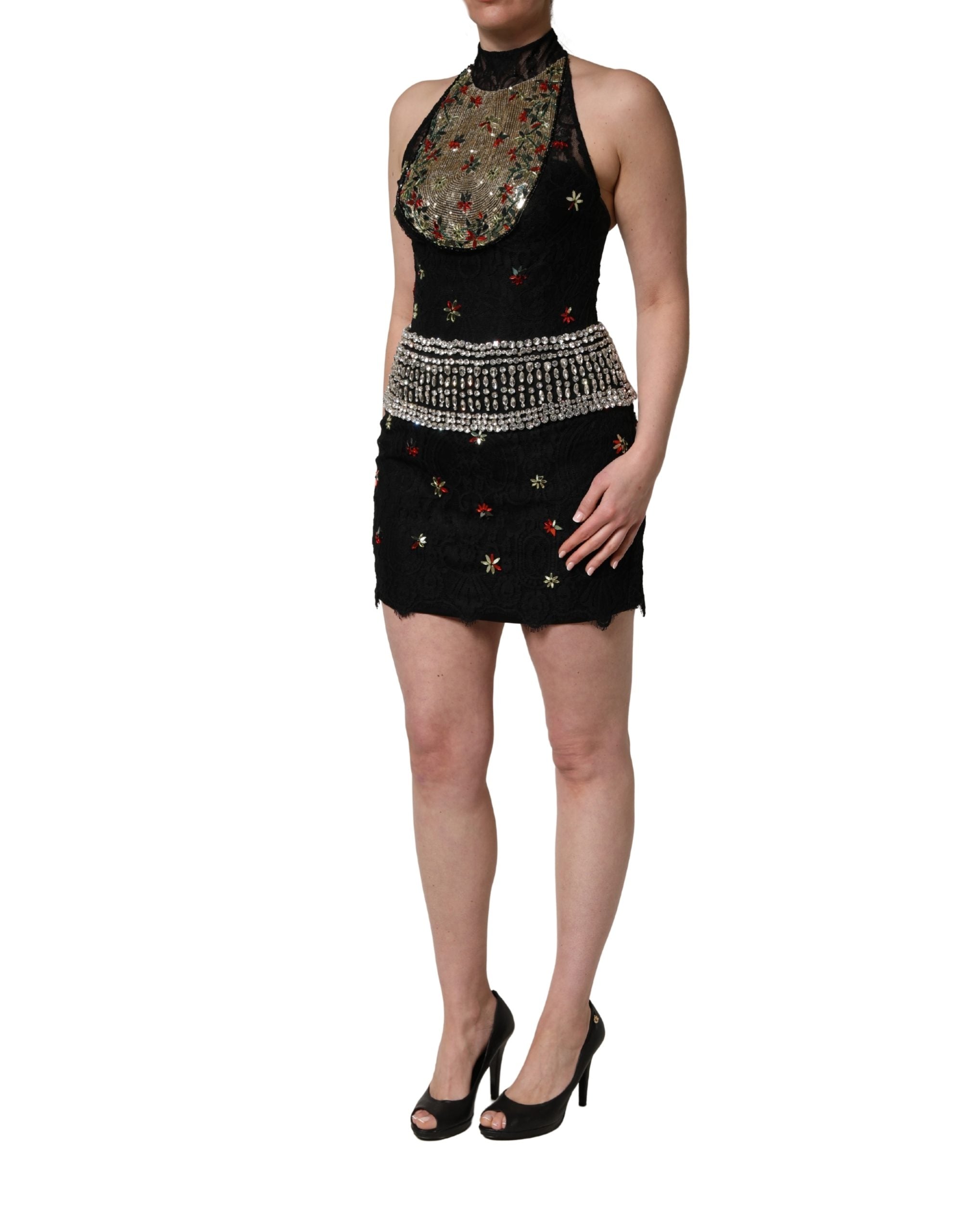 Dolce & Gabbana Black Sequin Embellished Sheath Mini Dress