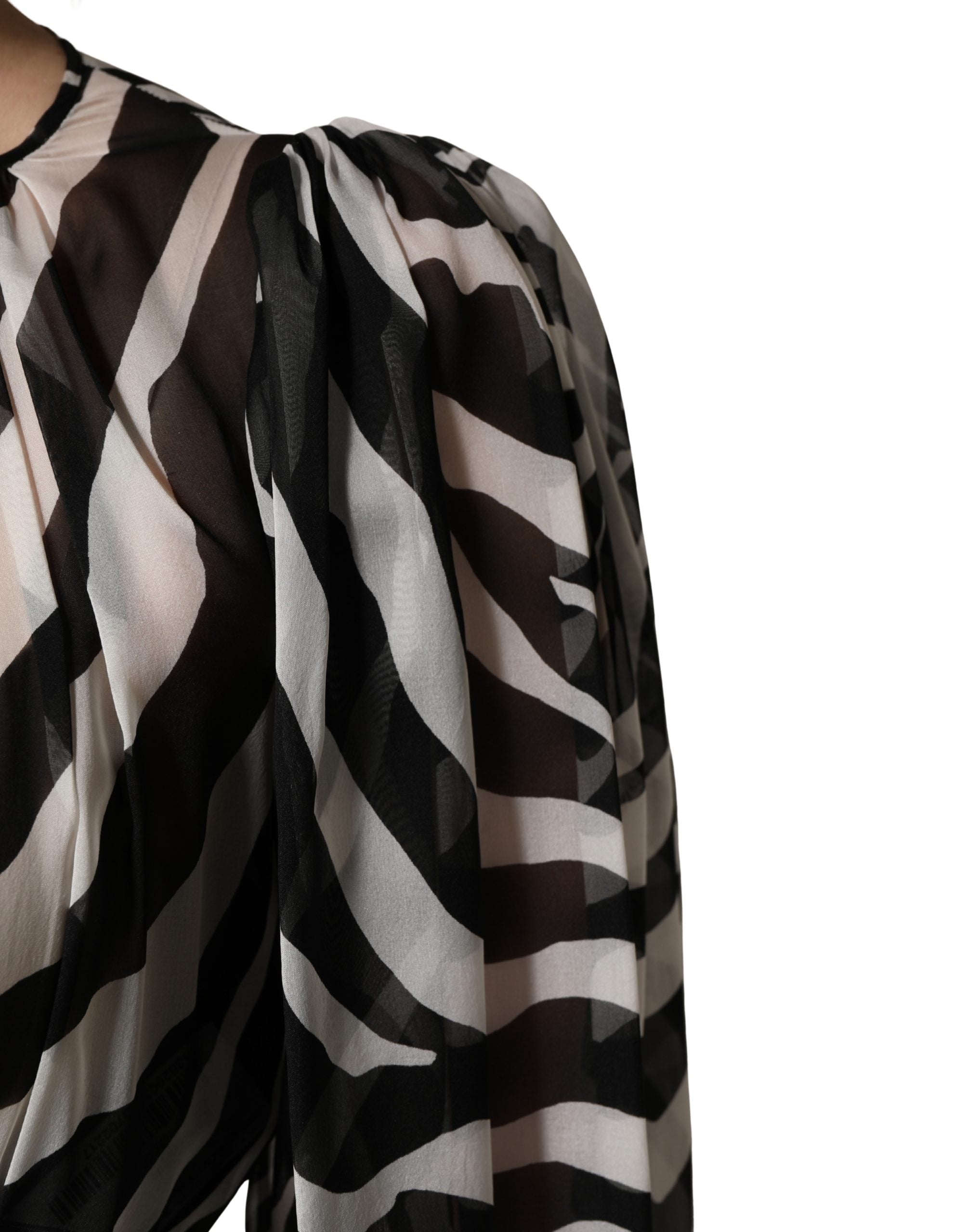 MSGM Black White Zebra Puff Sleeves Mini Dress