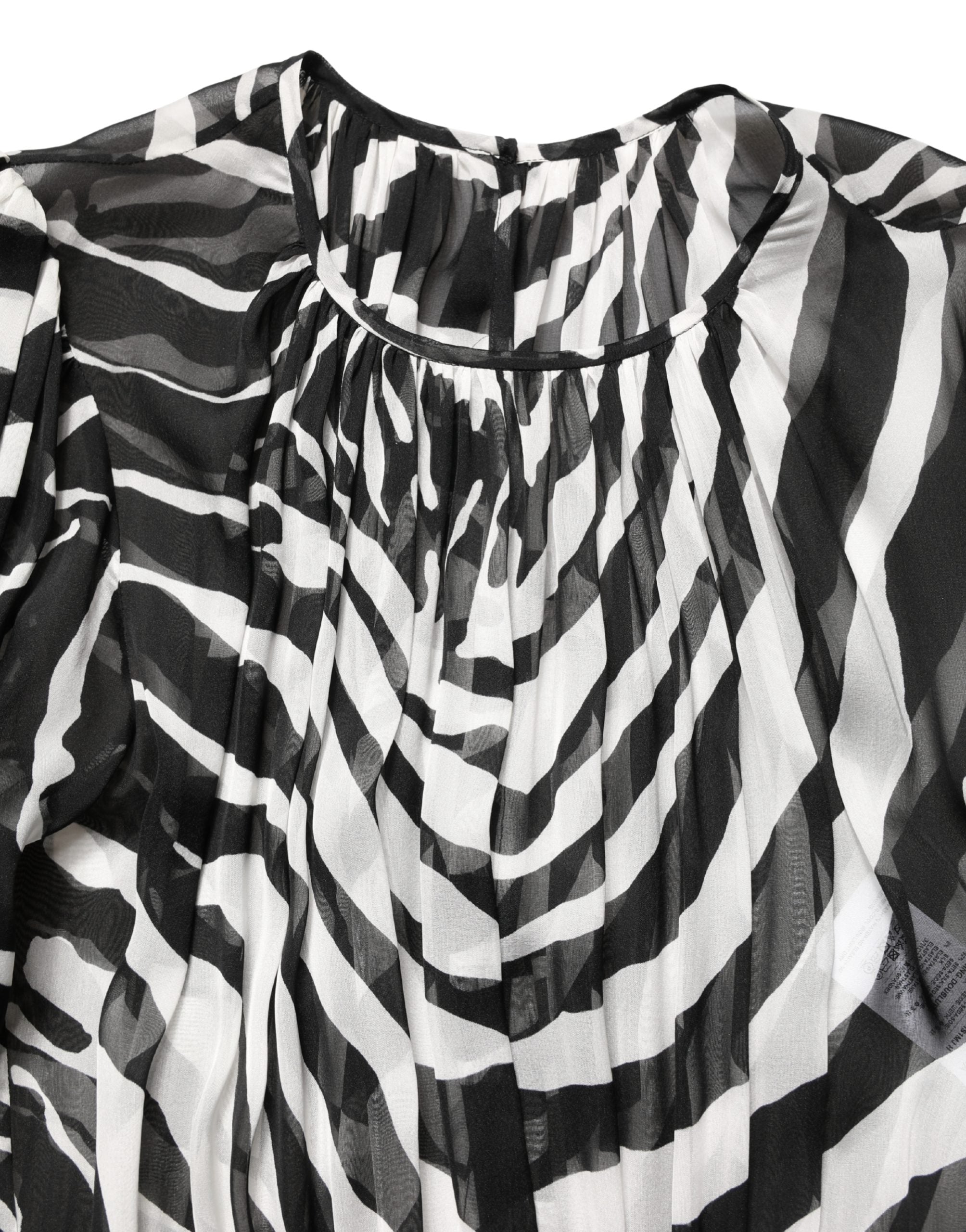 MSGM Black White Zebra Puff Sleeves Mini Dress