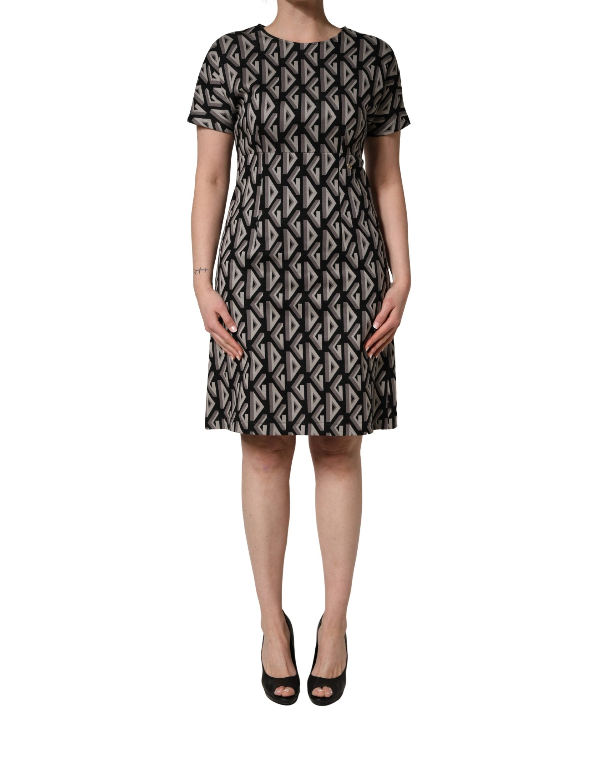 Dolce & Gabbana Black Logo Print Cotton Knee Length Dress