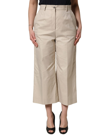 Dolce & Gabbana Beige Cotton Mid Waist Cropped Trouser Pants
