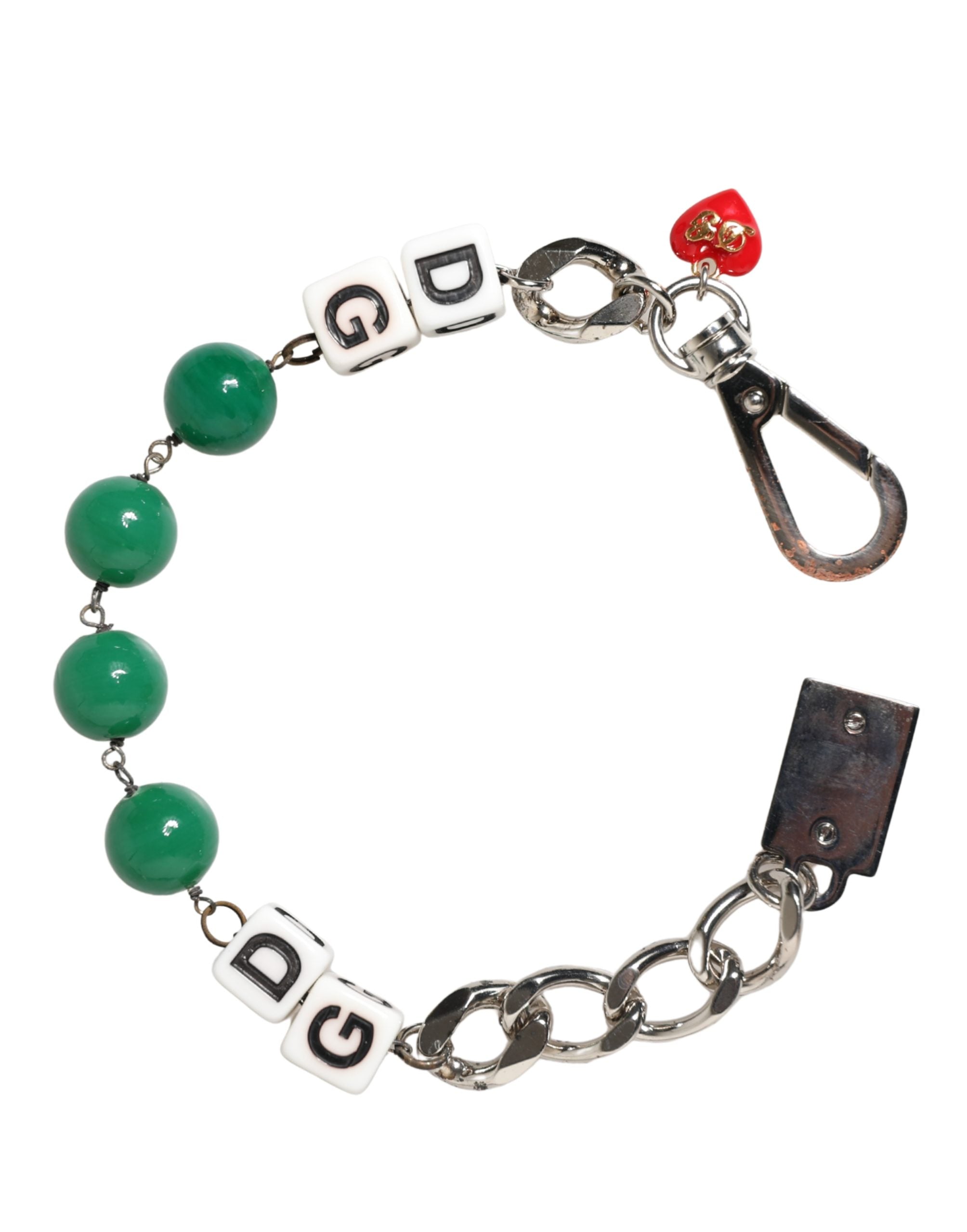 Dolce & Gabbana Silver Brass Chain Dice DG Logo EmbellishedCharm Bracelet