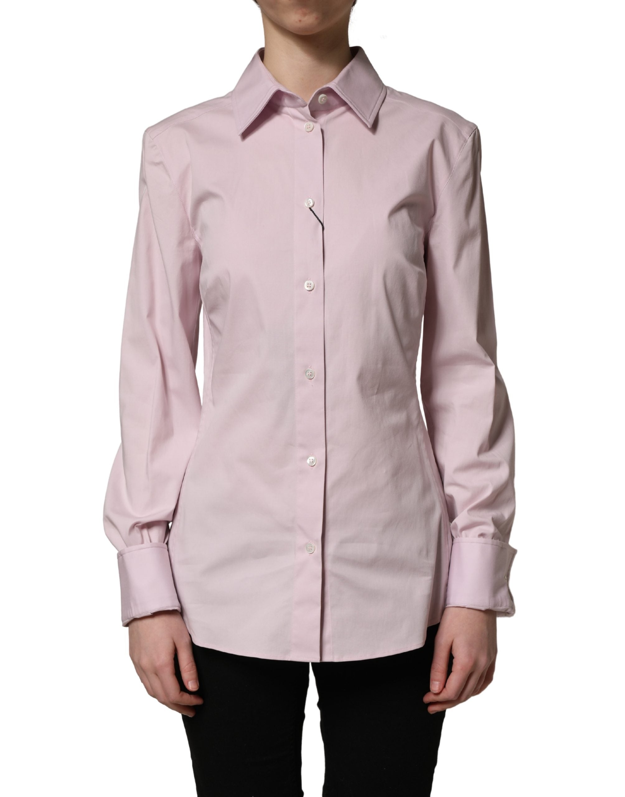 Dolce & Gabbana Pink Cotton Long Sleeves Collared Shirt Top
