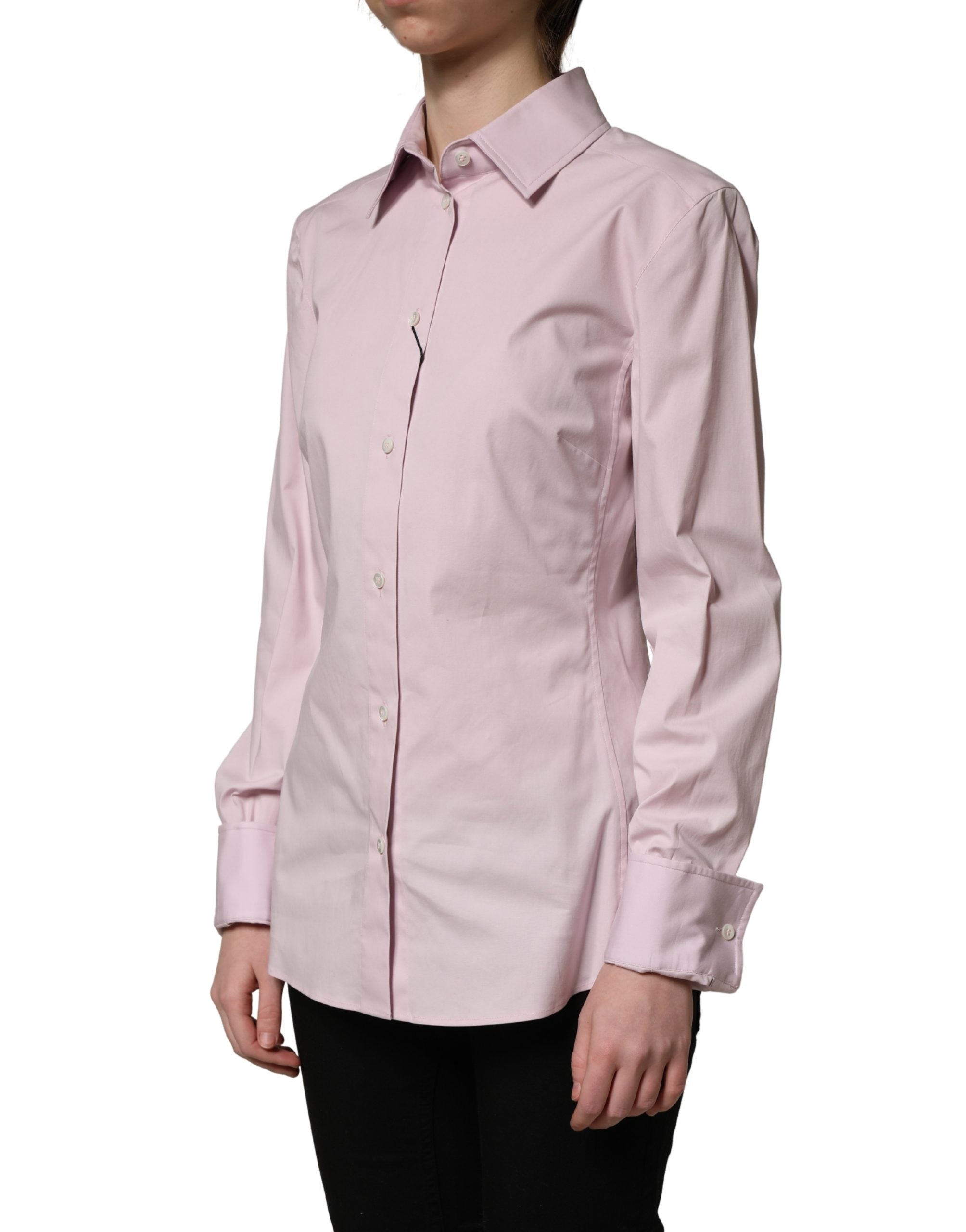 Dolce & Gabbana Pink Cotton Long Sleeves Collared Shirt Top