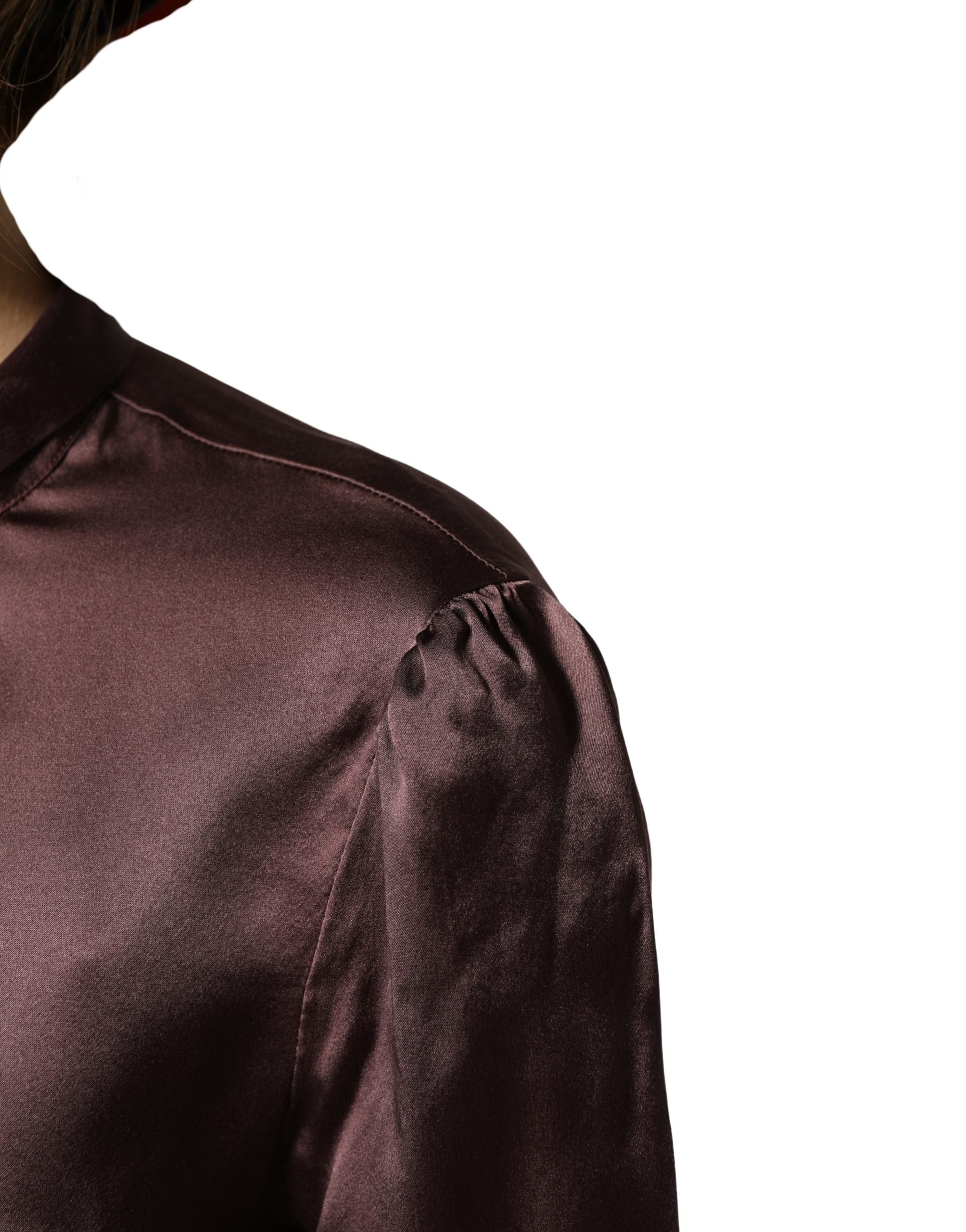 Dolce & Gabbana Violet Satin Long Sleeve Ascot Tie Shirt Top