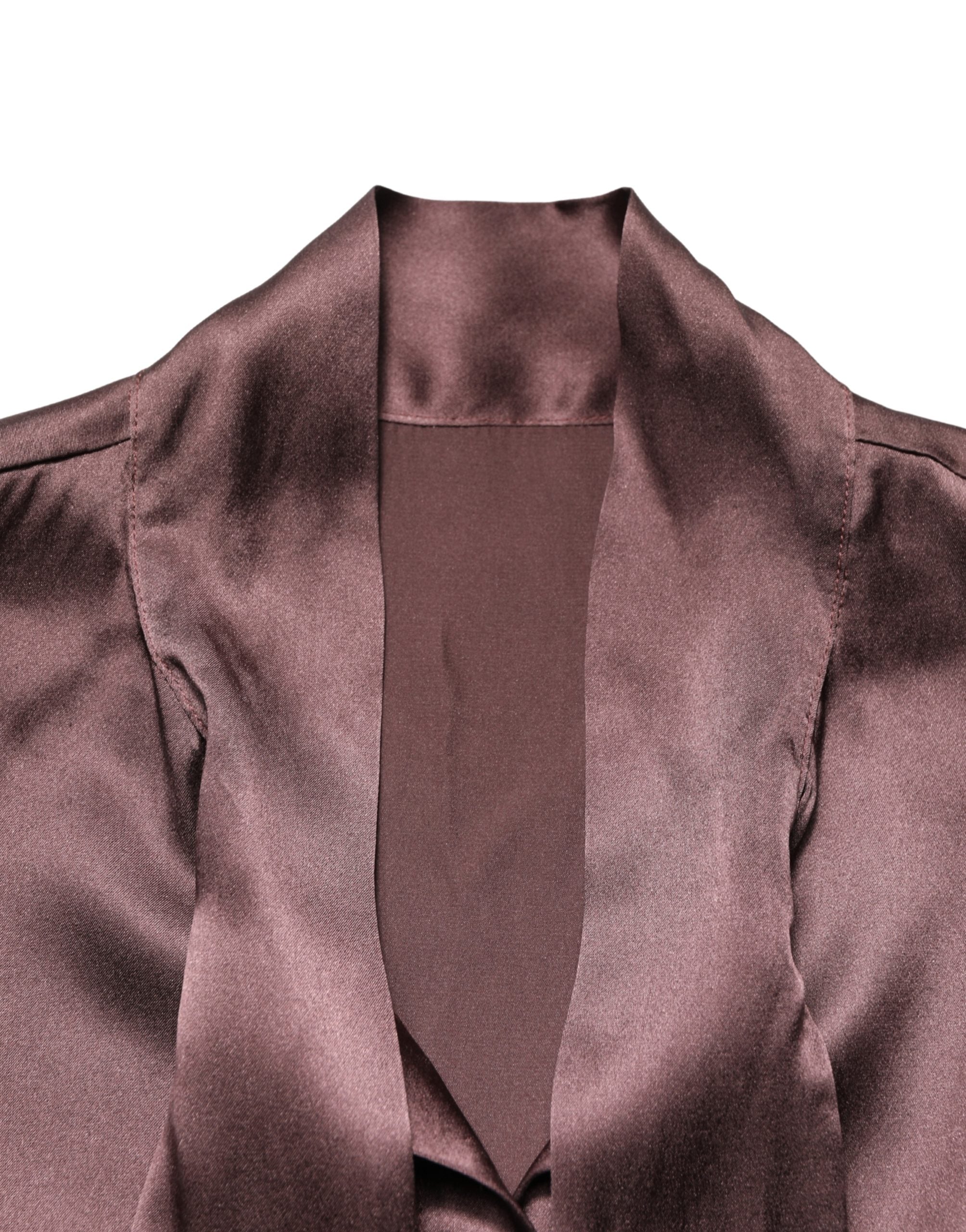 Dolce & Gabbana Violet Satin Long Sleeve Ascot Tie Shirt Top