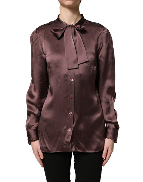 Dolce & Gabbana Violet Satin Long Sleeve Ascot Tie Shirt Top