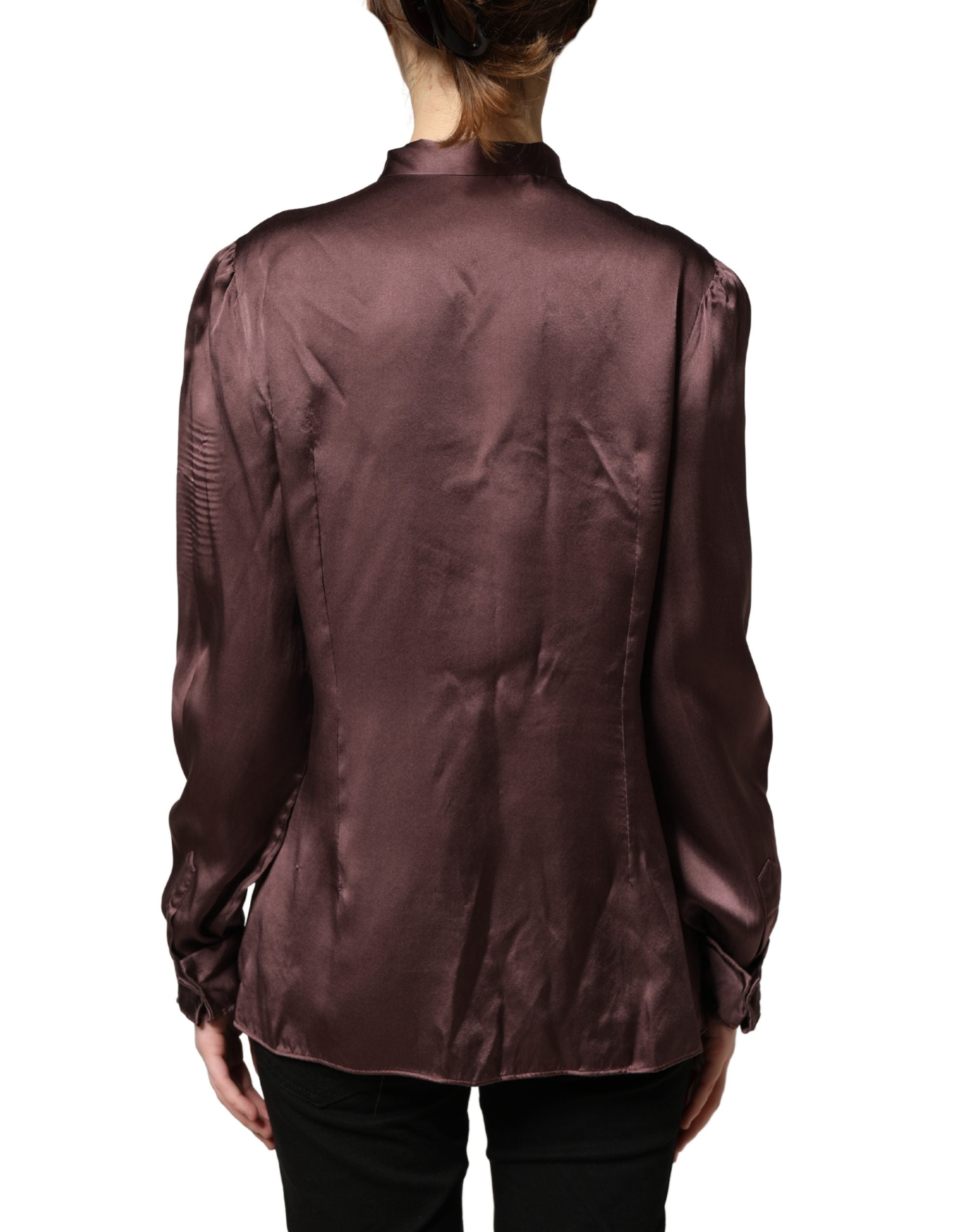 Dolce & Gabbana Violet Satin Long Sleeve Ascot Tie Shirt Top