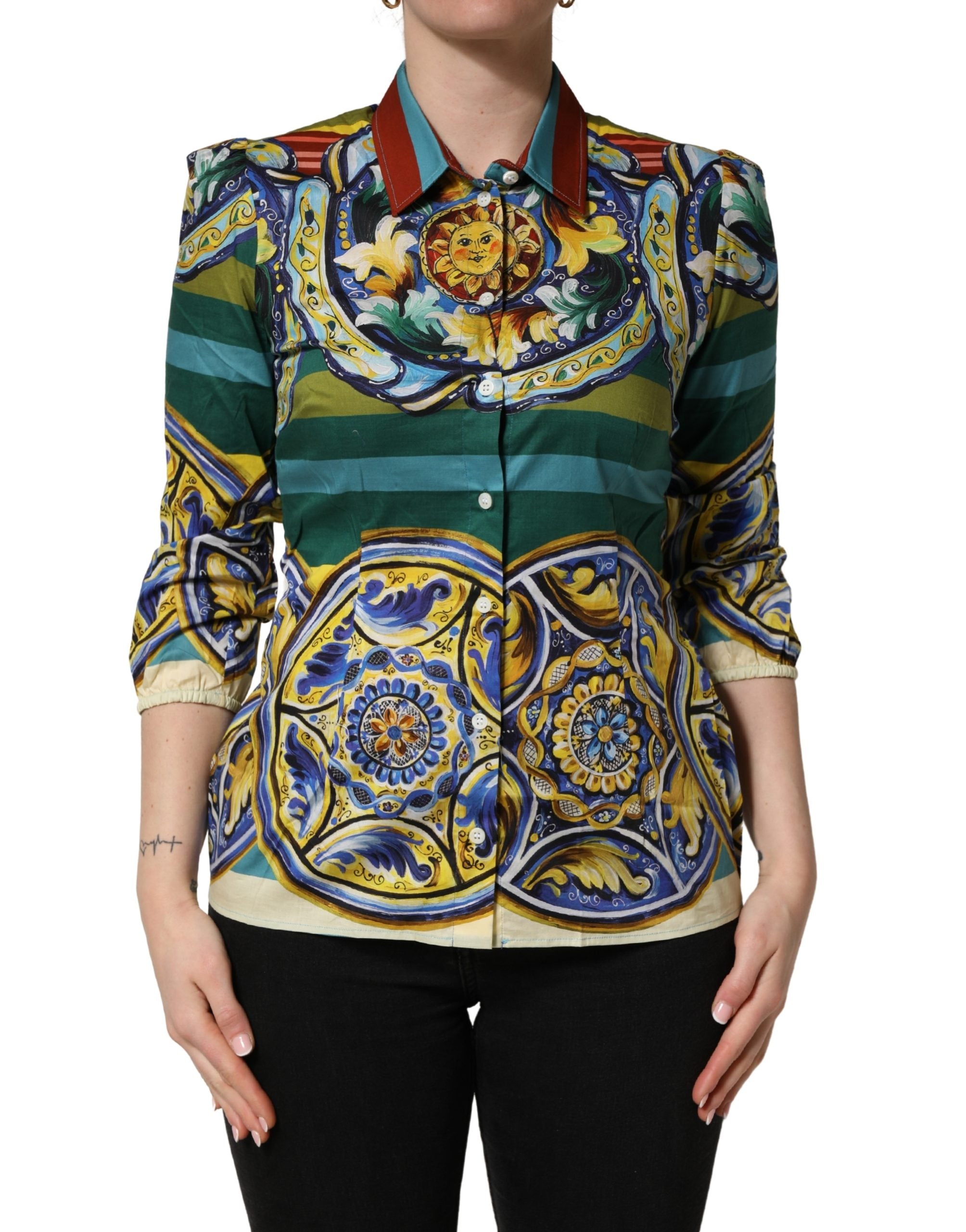 Dolce & Gabbana Multicolor Majolica Print Cotton Blouse Top
