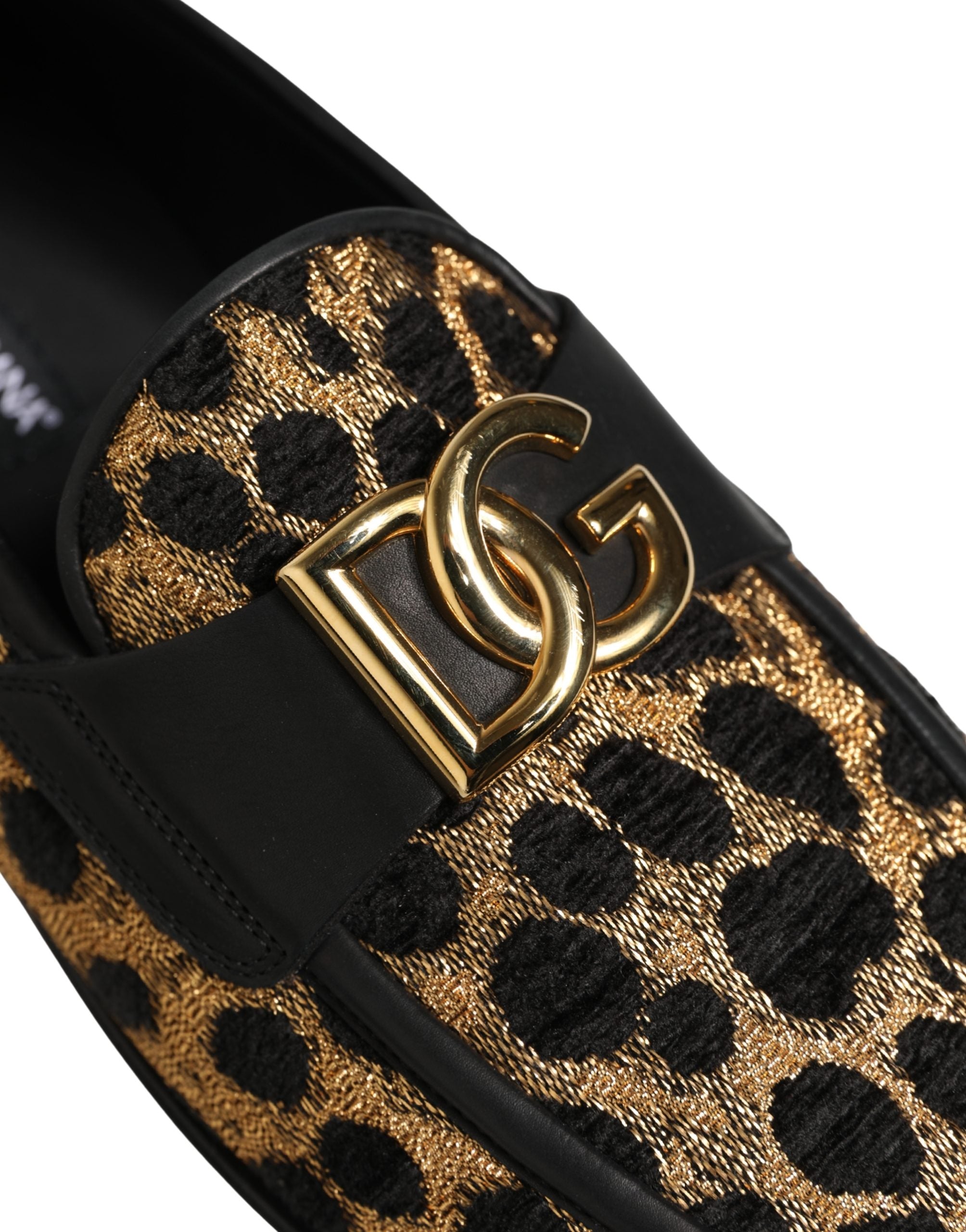 Dolce & Gabbana Black Gold Leopard Pony Skin Loafers Shoes