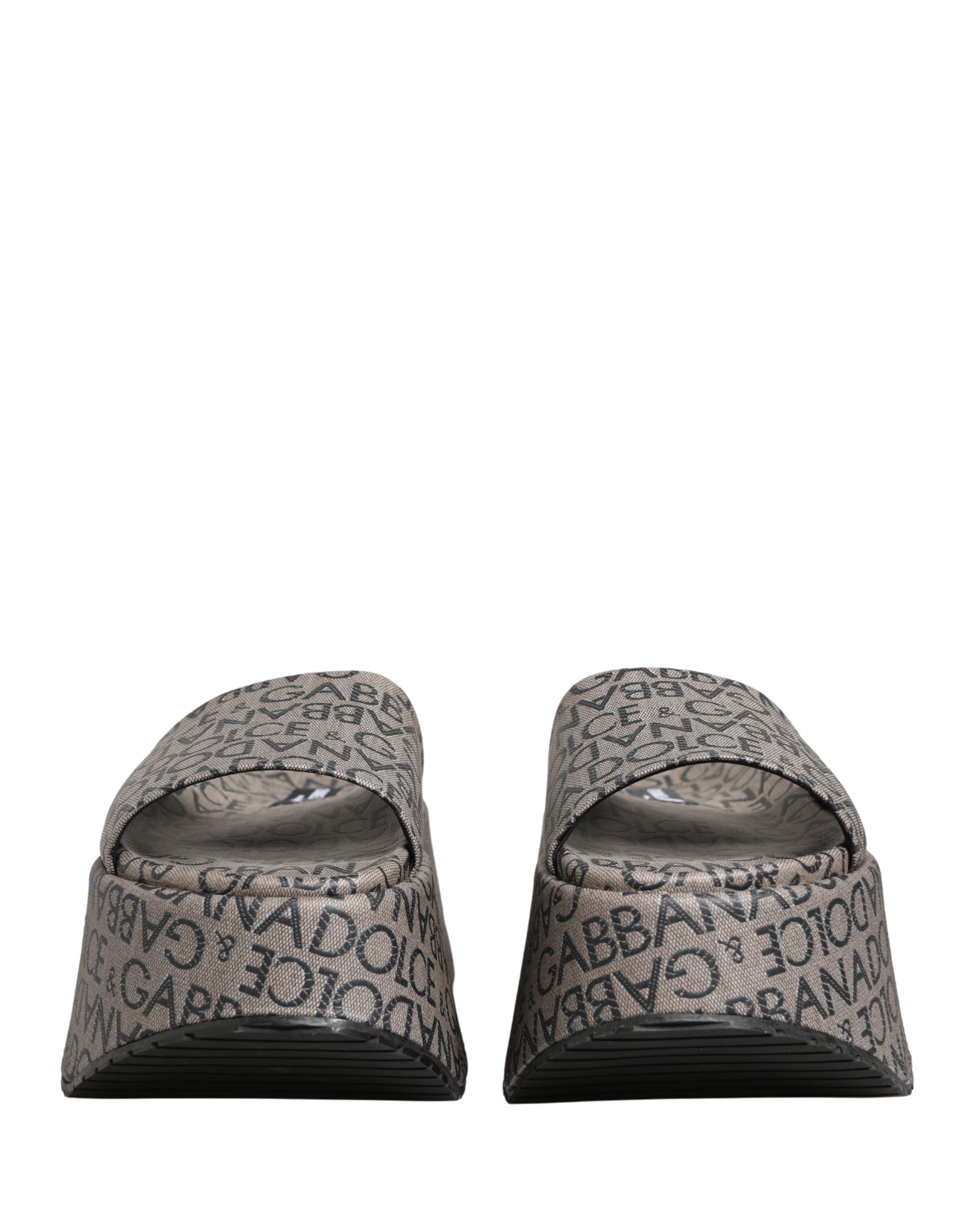 Dolce & Gabbana Gray Leather Monogram Logo Sandals Shoes
