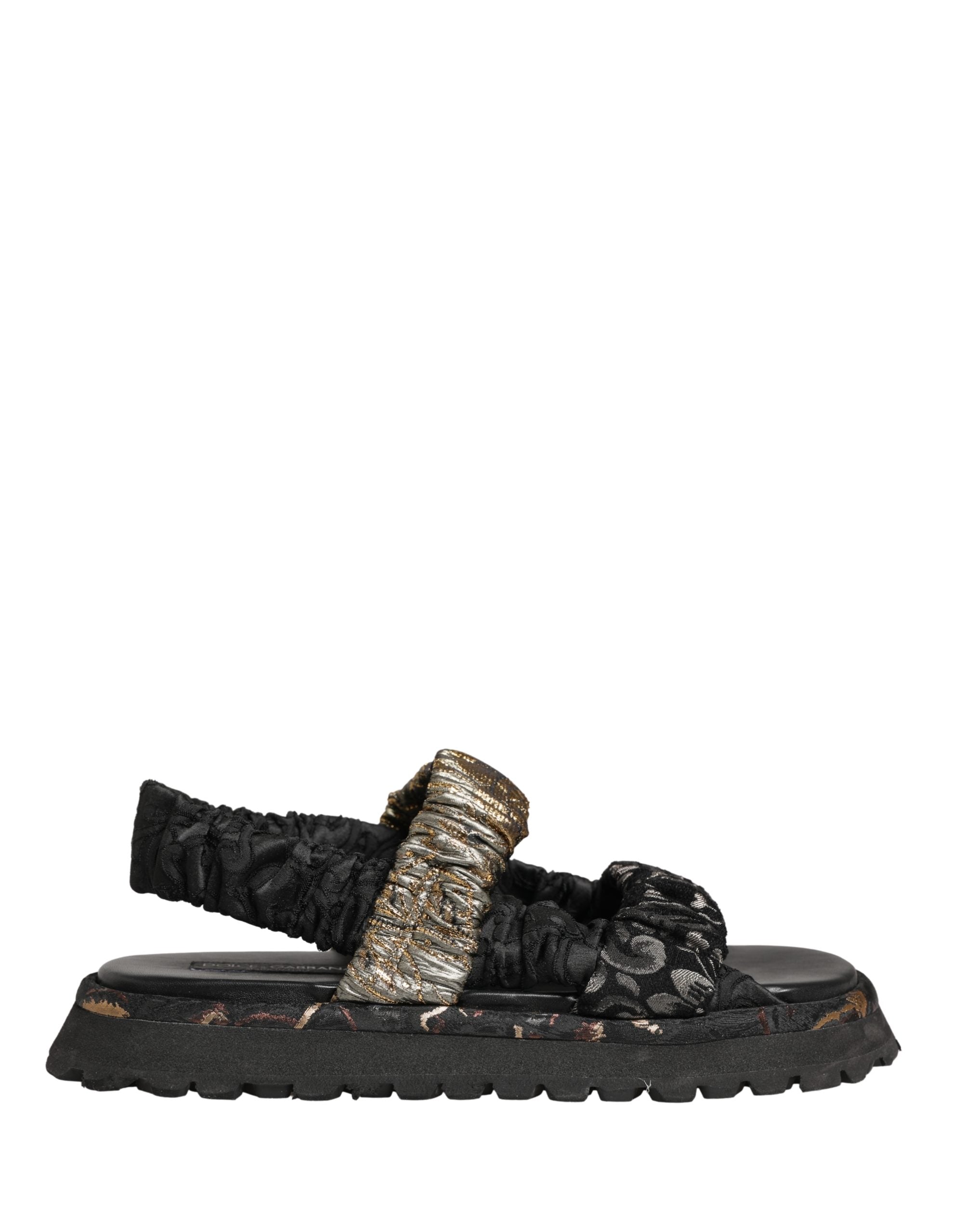 Dolce & Gabbana Black Ruching Detail Flats Men Sandals Shoes