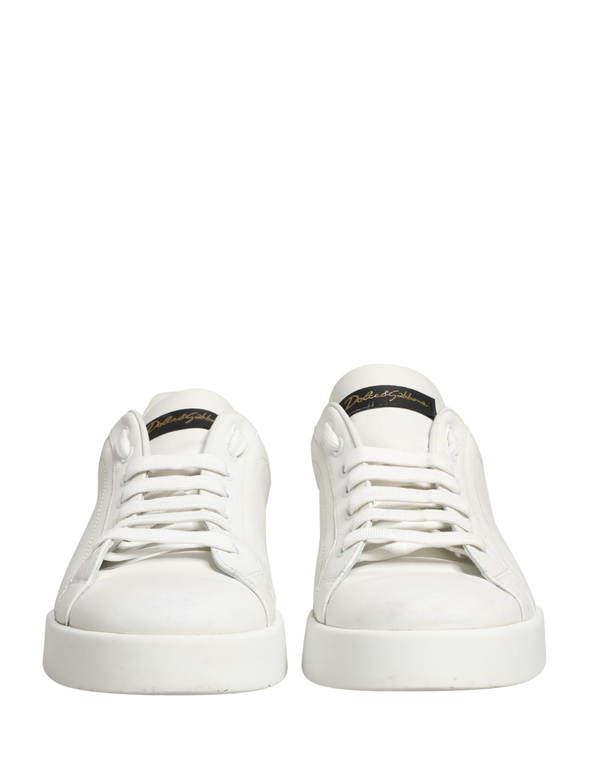 Dolce & Gabbana White Black Portofino Leather Sneakers Shoes