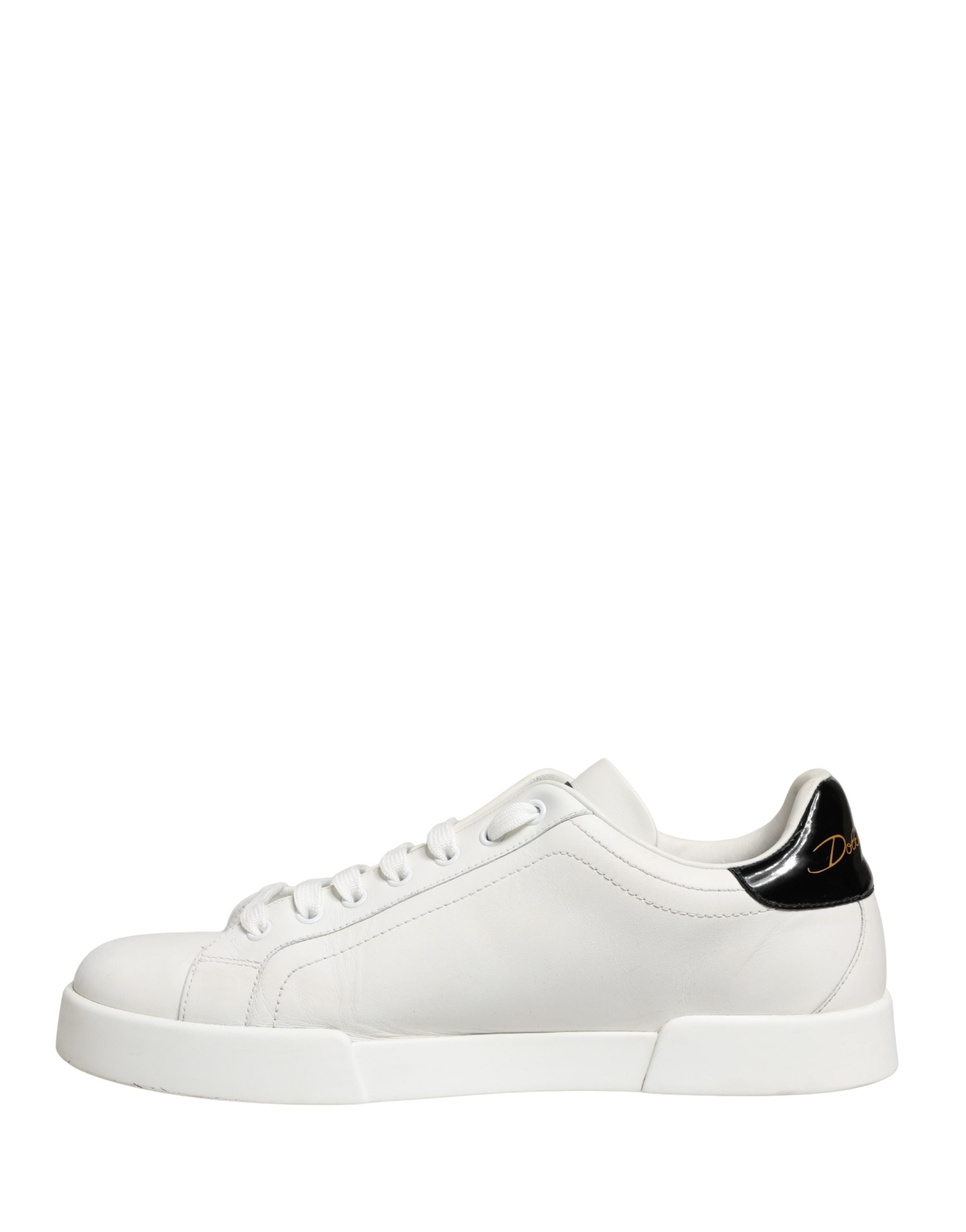 Dolce & Gabbana White Black Portofino Leather Sneakers Shoes