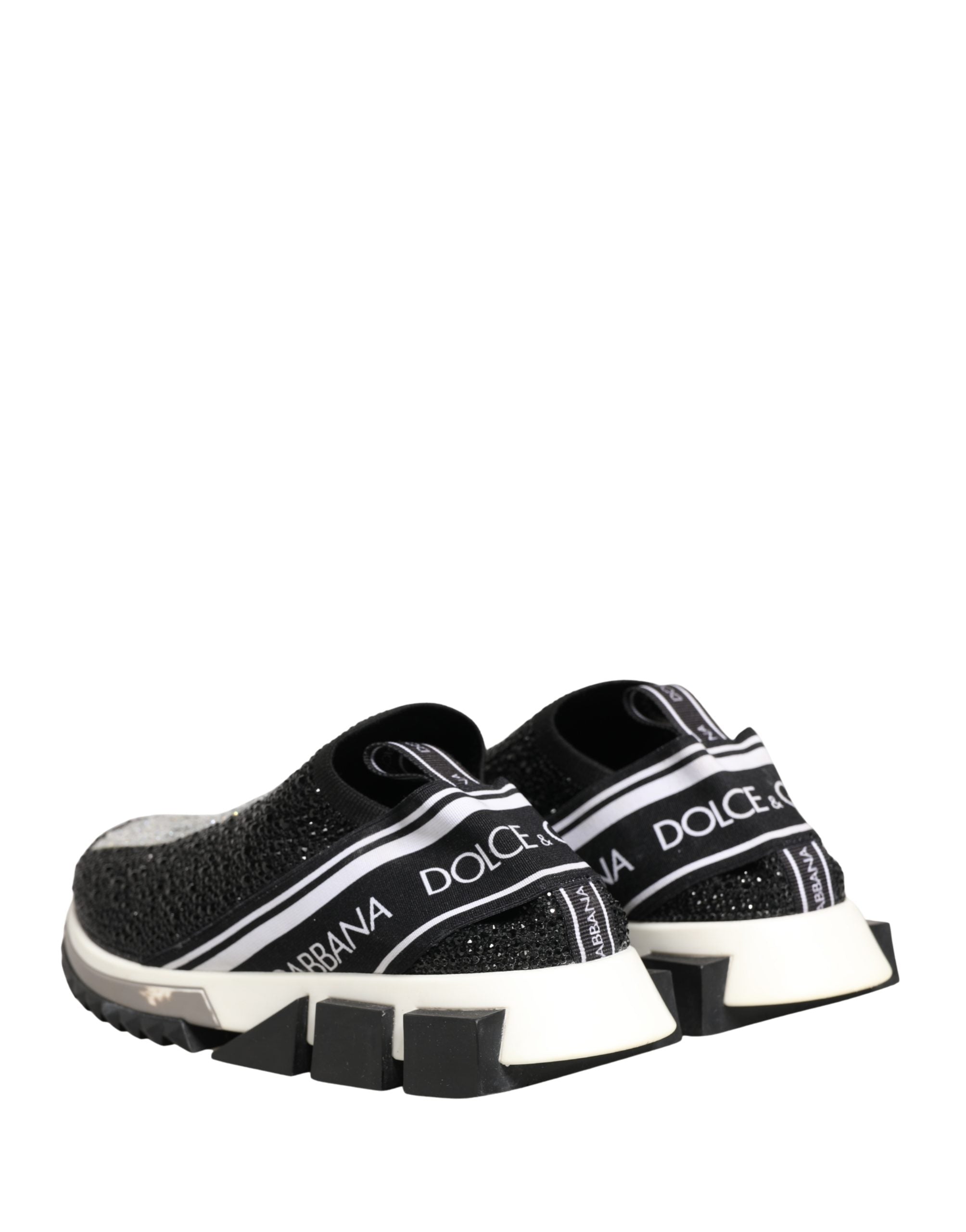 Dolce & Gabbana Black Crystal Logo Slip On Sorrento Sneakers Shoes