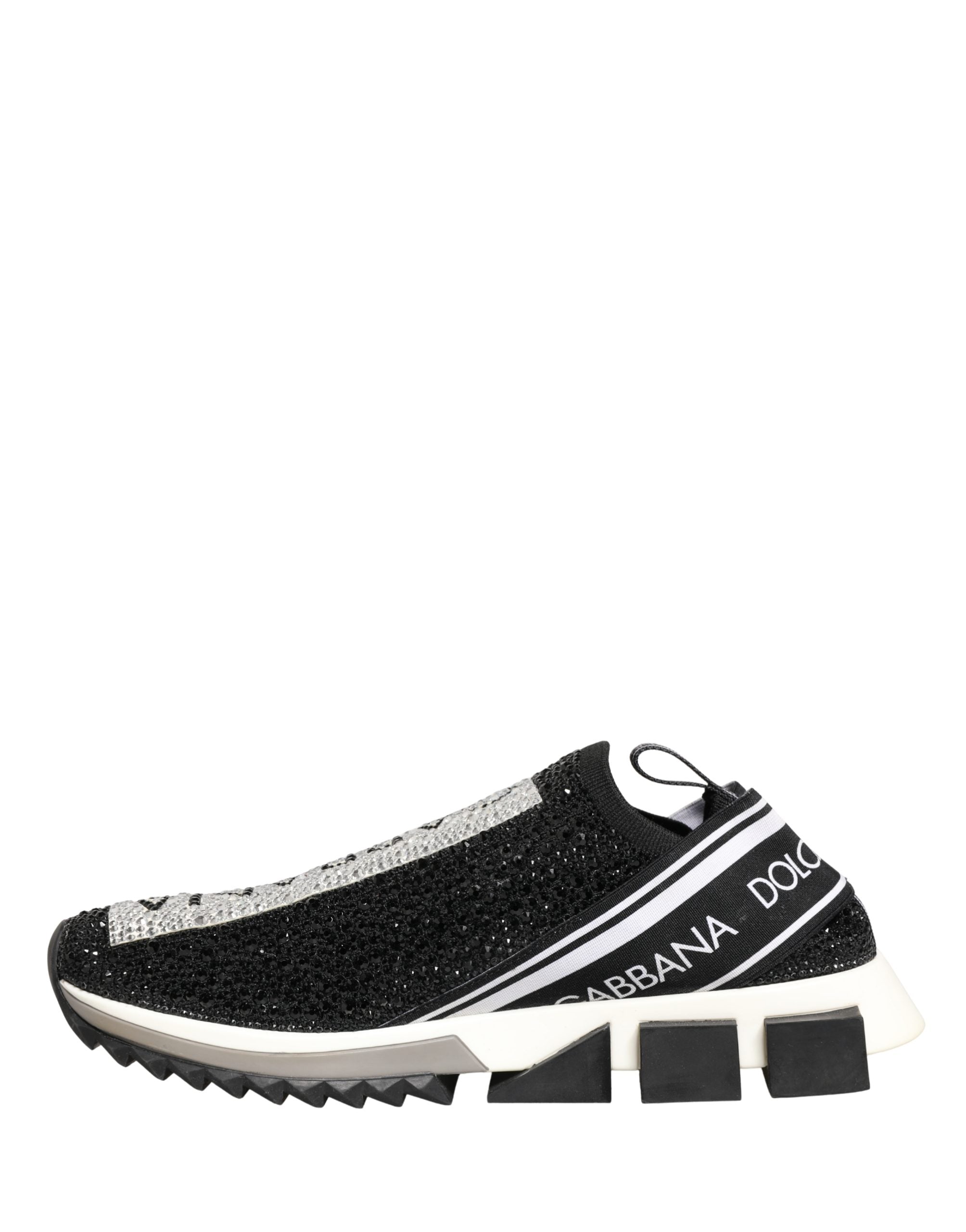 Dolce & Gabbana Black Crystal Logo Slip On Sorrento Sneakers Shoes