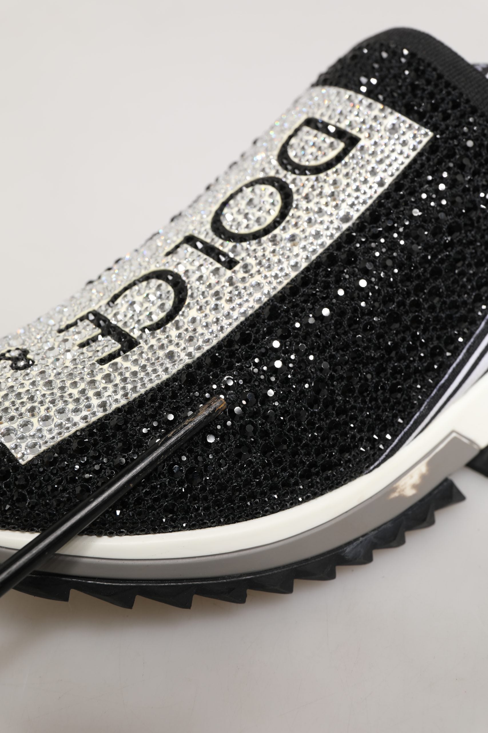 Dolce & Gabbana Black Crystal Logo Slip On Sorrento Sneakers Shoes