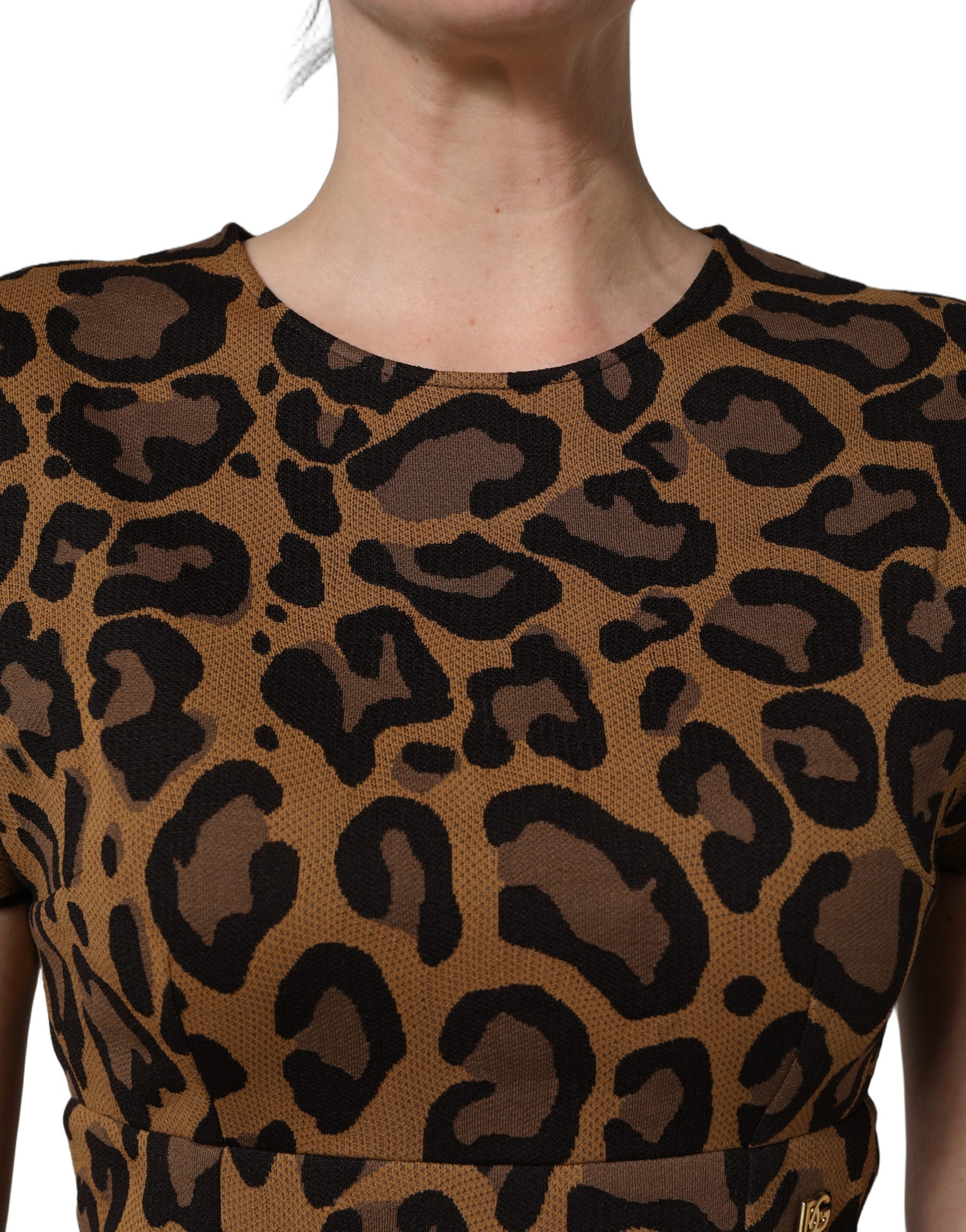 Dolce & Gabbana Brown Leopard Jacquard Knee Length Dress