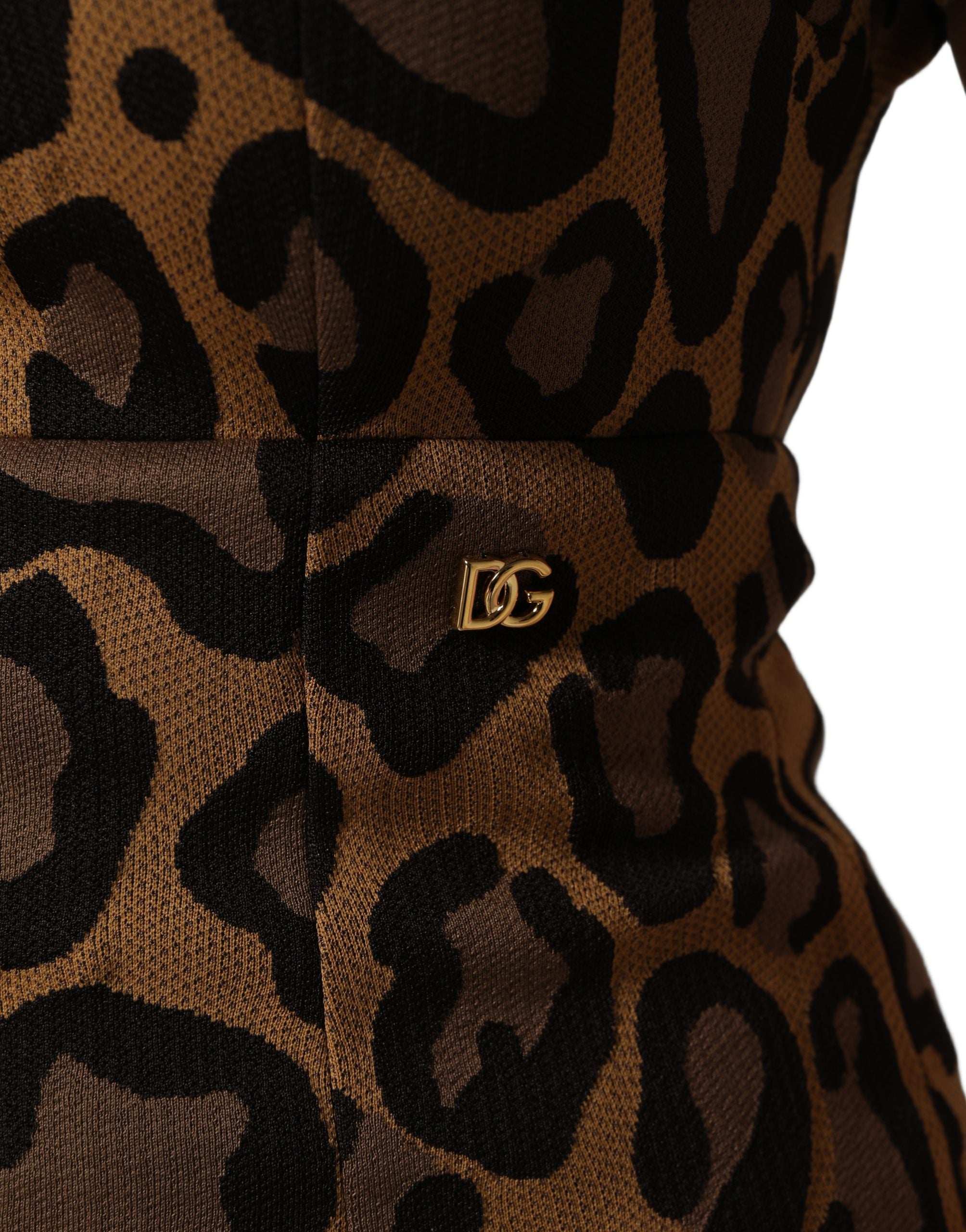 Dolce & Gabbana Brown Leopard Jacquard Knee Length Dress