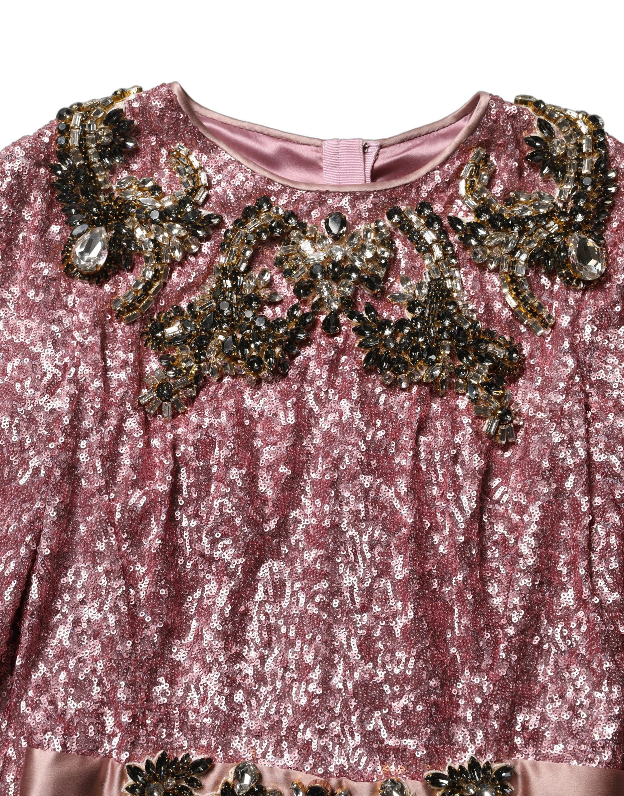 Dolce & Gabbana Pink Embellished Sequined Evening Gown Dress