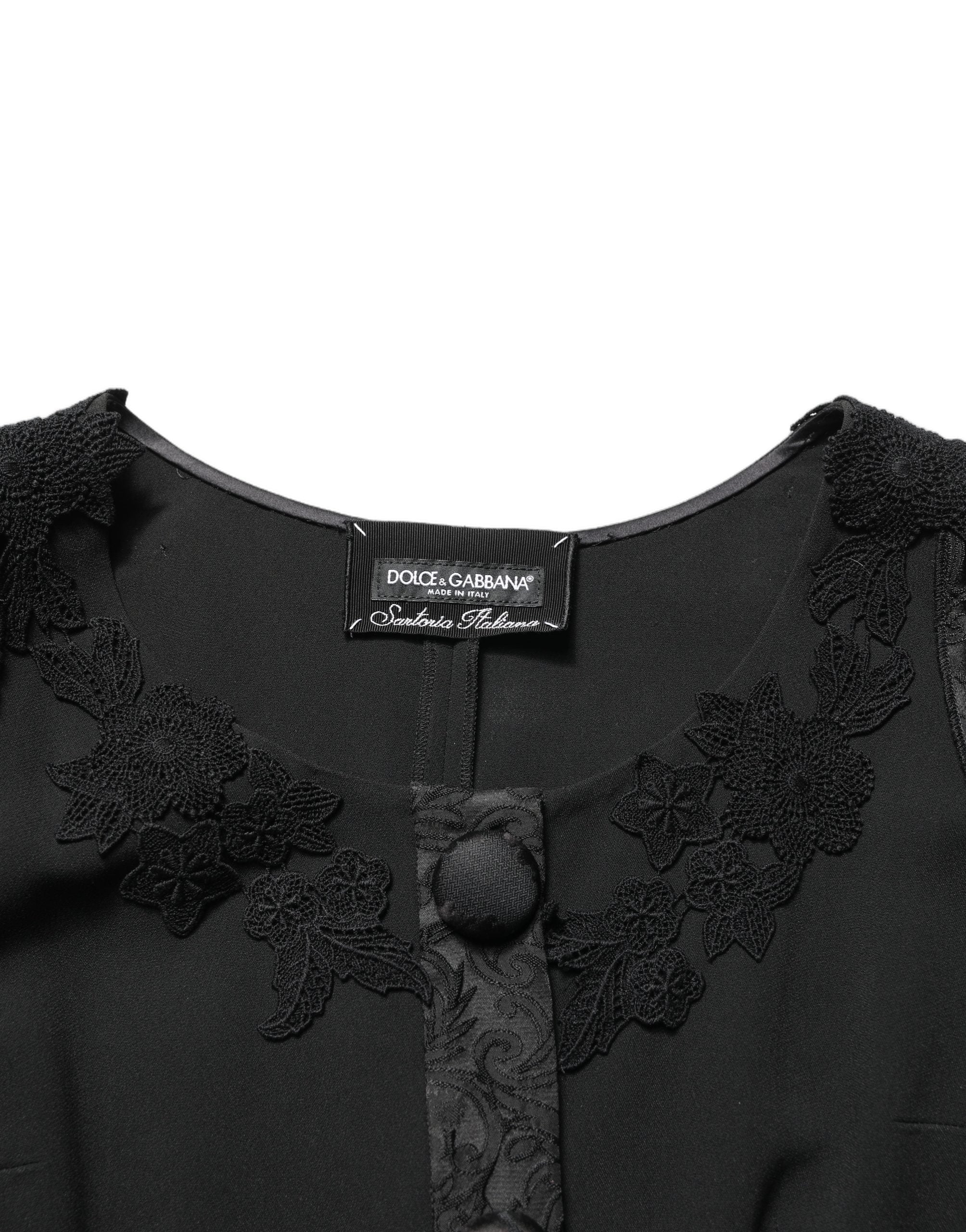 Dolce & Gabbana Dark Gray Button Fastening Lace Trimmed Blazer Jacket