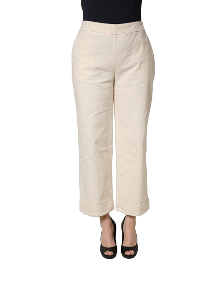 Alpha Studio Beige High Waist Straight Capri Cropped Trouser Pants