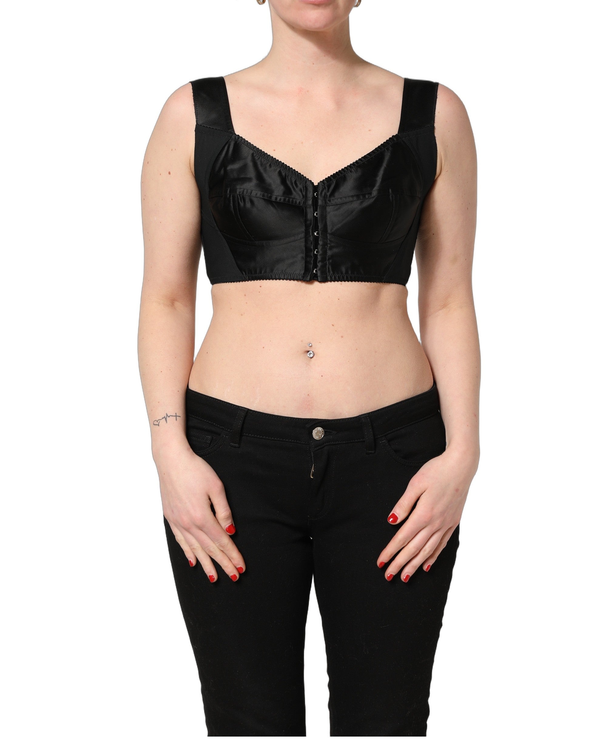 Dolce & Gabbana Black Satin Nylon Corset Sleeveless Cropped Top