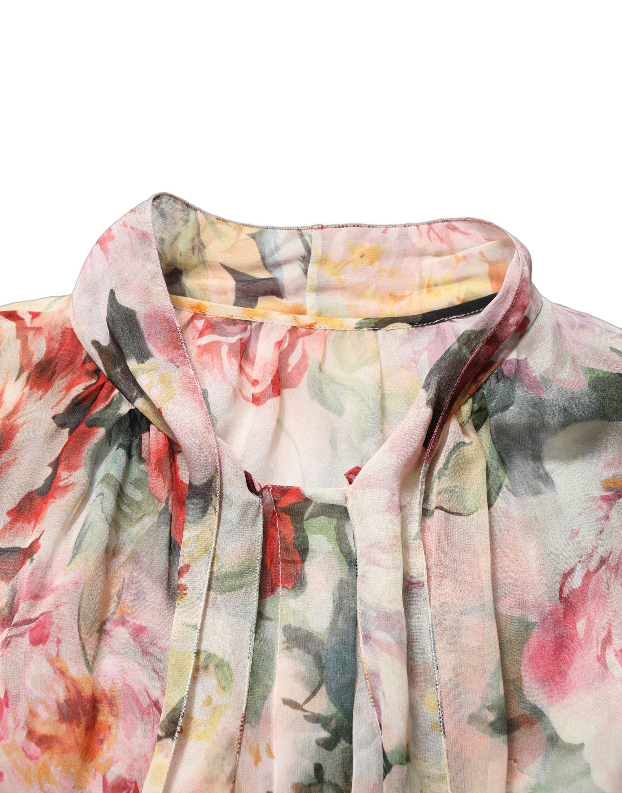 Dolce & Gabbana Multicolor Floral Tie-Neck Silk Chiffon Blouse Top