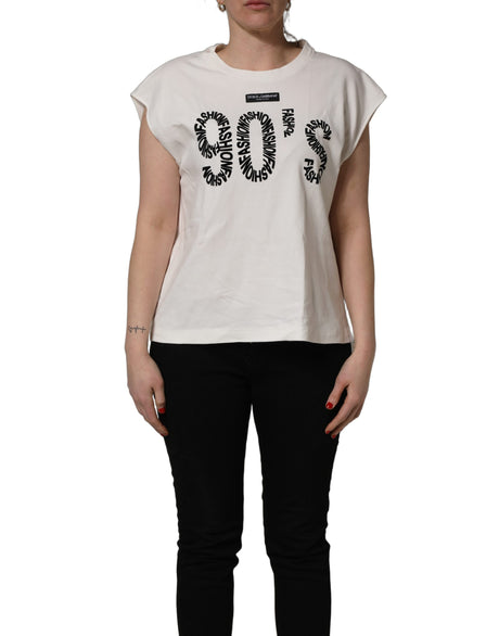 Dolce & Gabbana White Cotton Graphic Sleeveless Tank Top