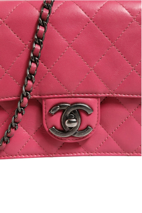 Chanel Pink Quilted Lambskin Leather Classic Square Mini Flap Bag