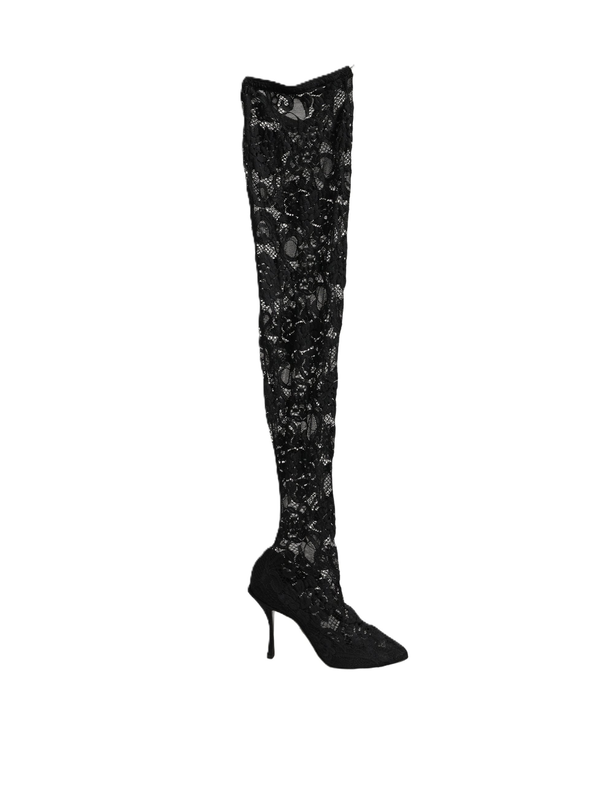 Dolce & Gabbana Black Taormina Lace Socks Boots Pumps Shoes