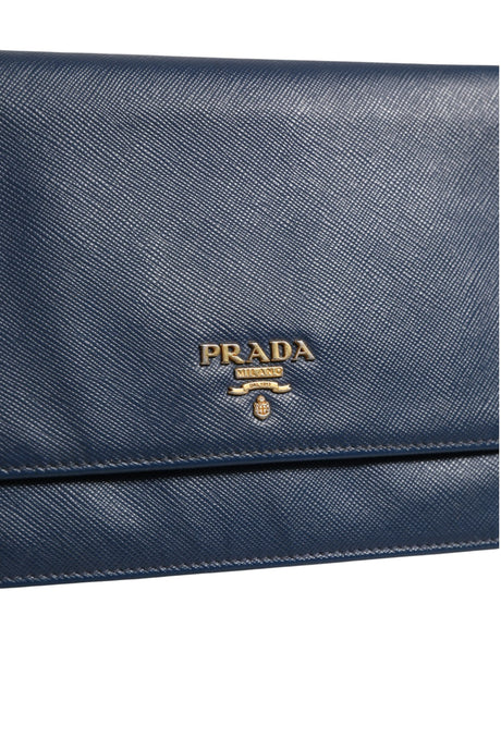 Prada Blue Saffiano Leather Wallet on Chain Clutch Bag