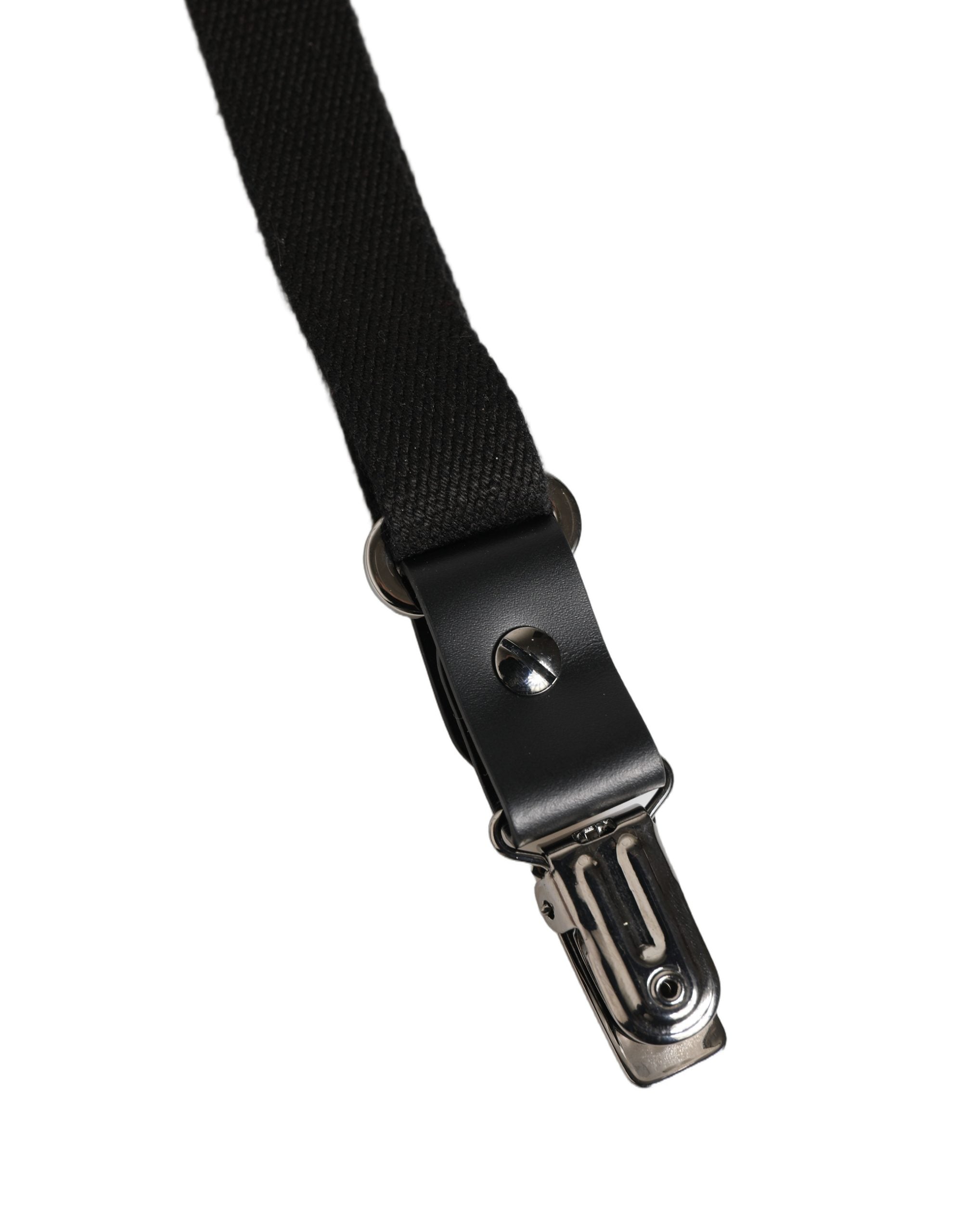 Dolce & Gabbana Black Cotton Leather Elastic Y-back Metal Clips Suspender