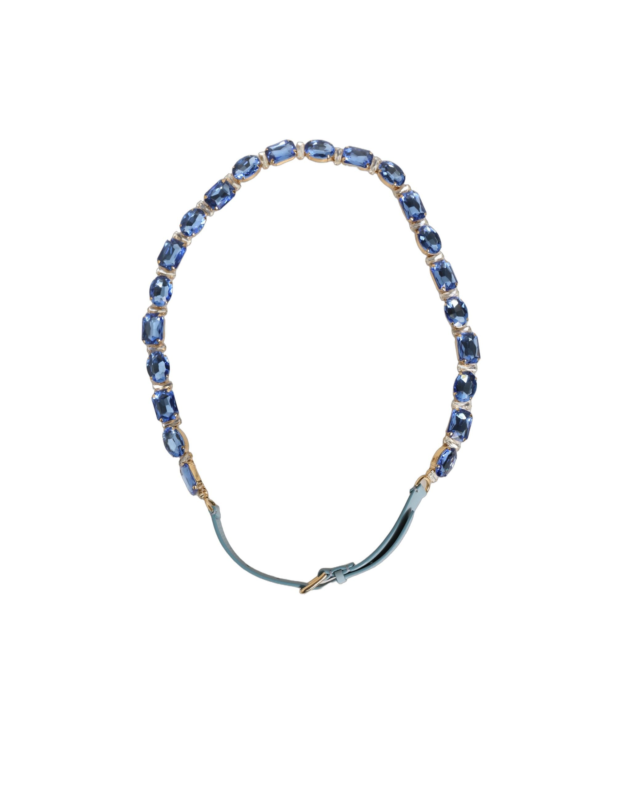 Dolce & Gabbana Blue Leather Crystal Chain Embellished Belt