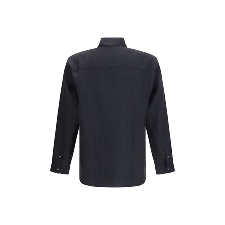 Deperlu Black Linen Dress Shirt