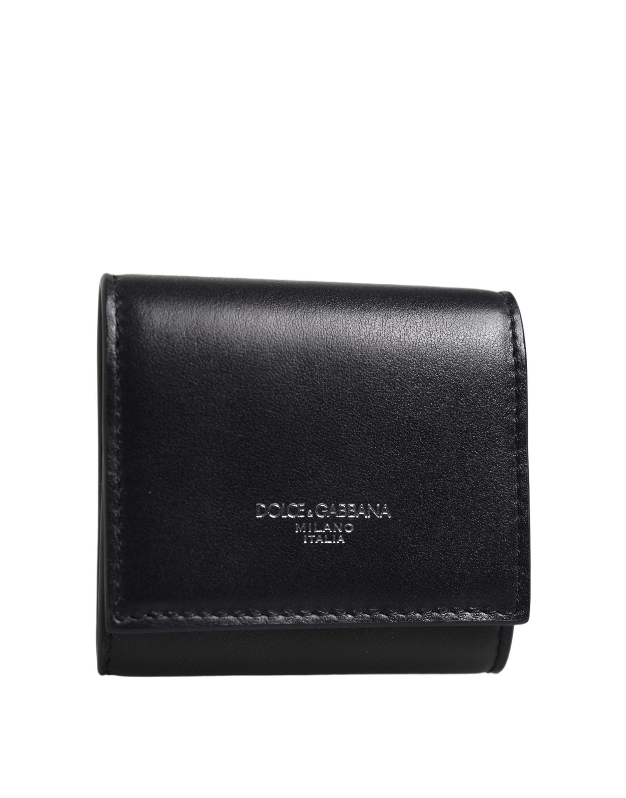 Dolce & Gabbana Black Calfskin Leather Logo Print Bifold CoinPurse Wallet