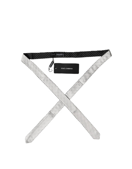 Dolce & Gabbana White Black Patterned Silk Adjustable Men Necktie Tie