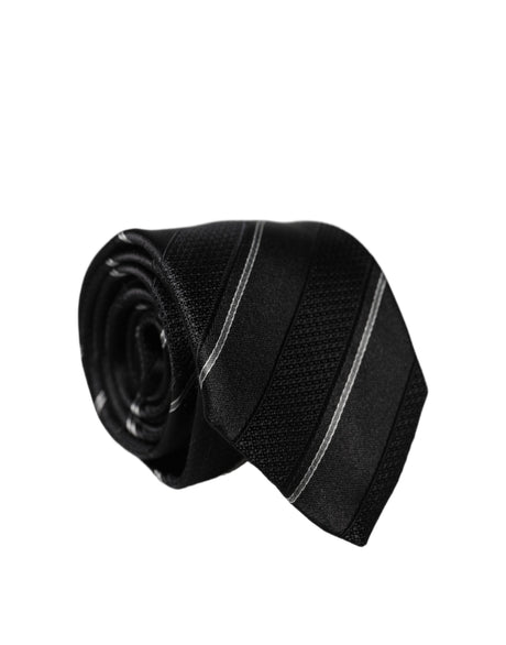 Dolce & Gabbana Black White Stripes 100% Silk Adjustable Men Necktie Tie