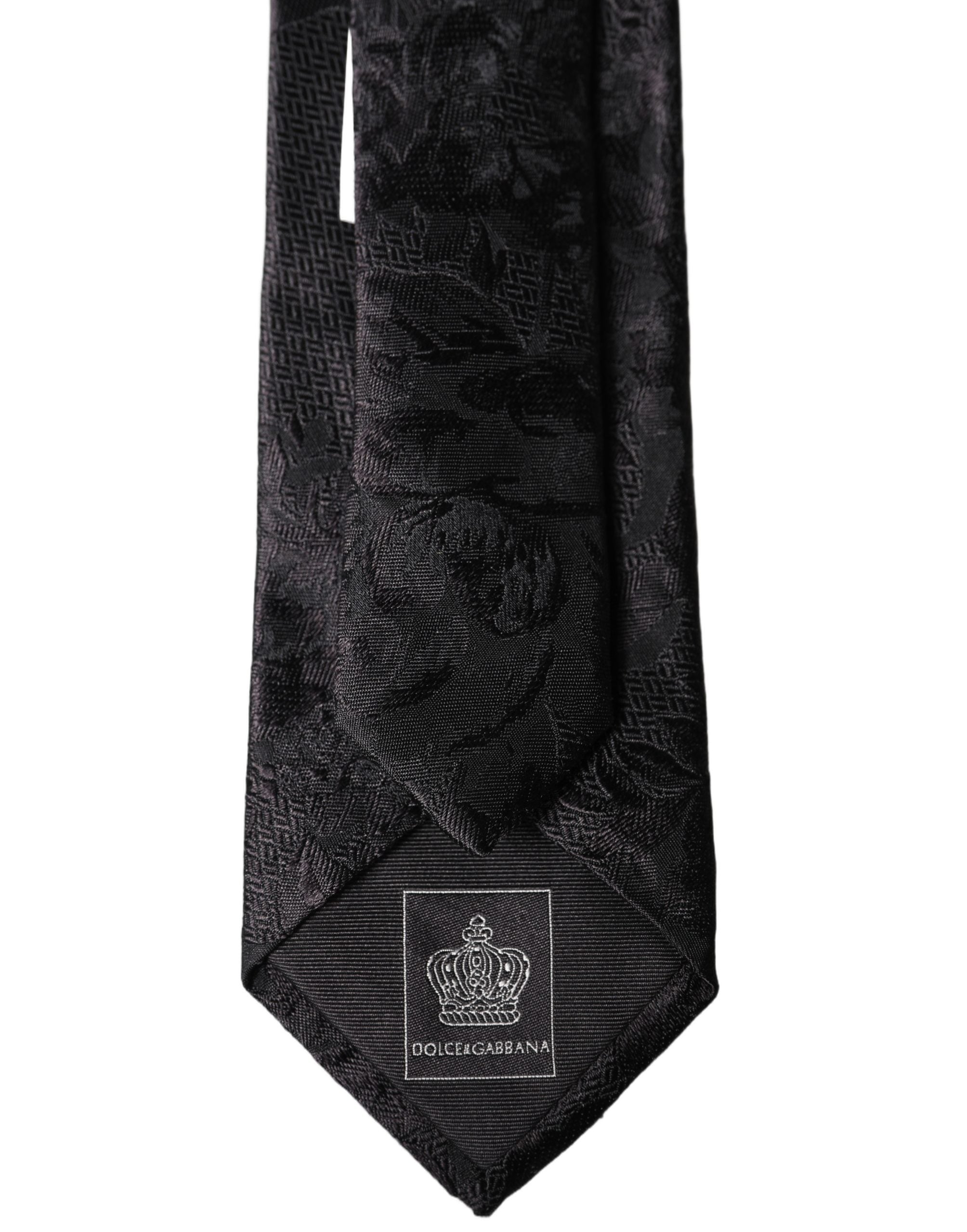 Dolce & Gabbana Black Floral Fantasy Silk Adjustable Men Necktie Tie