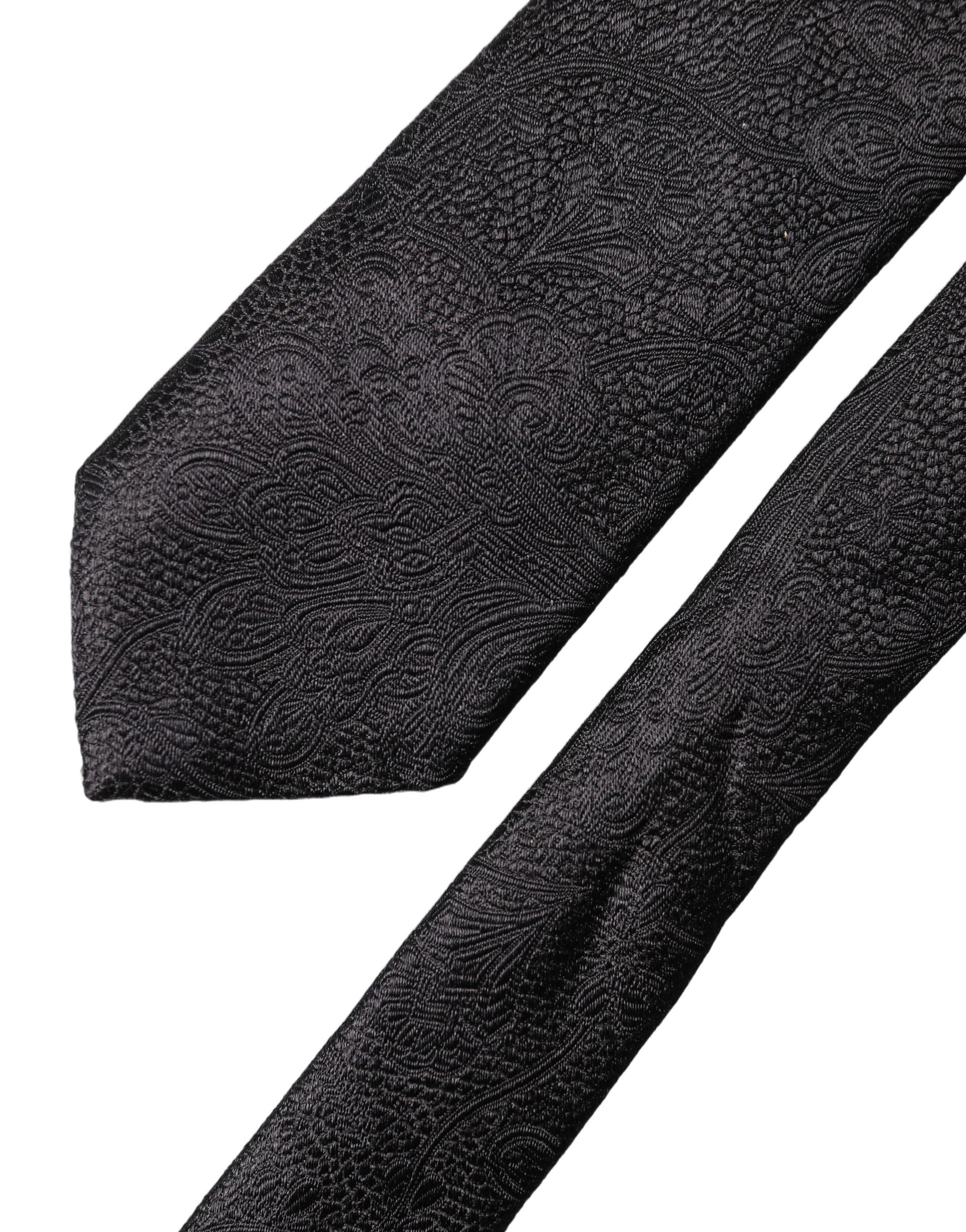 Dolce & Gabbana Black Floral Brocade Silk Adjustable Men Tied Necktie Tie
