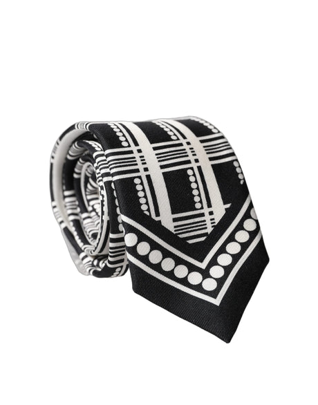 Dolce & Gabbana Black White Abstract Silk Adjustable Men Tied Necktie Tie
