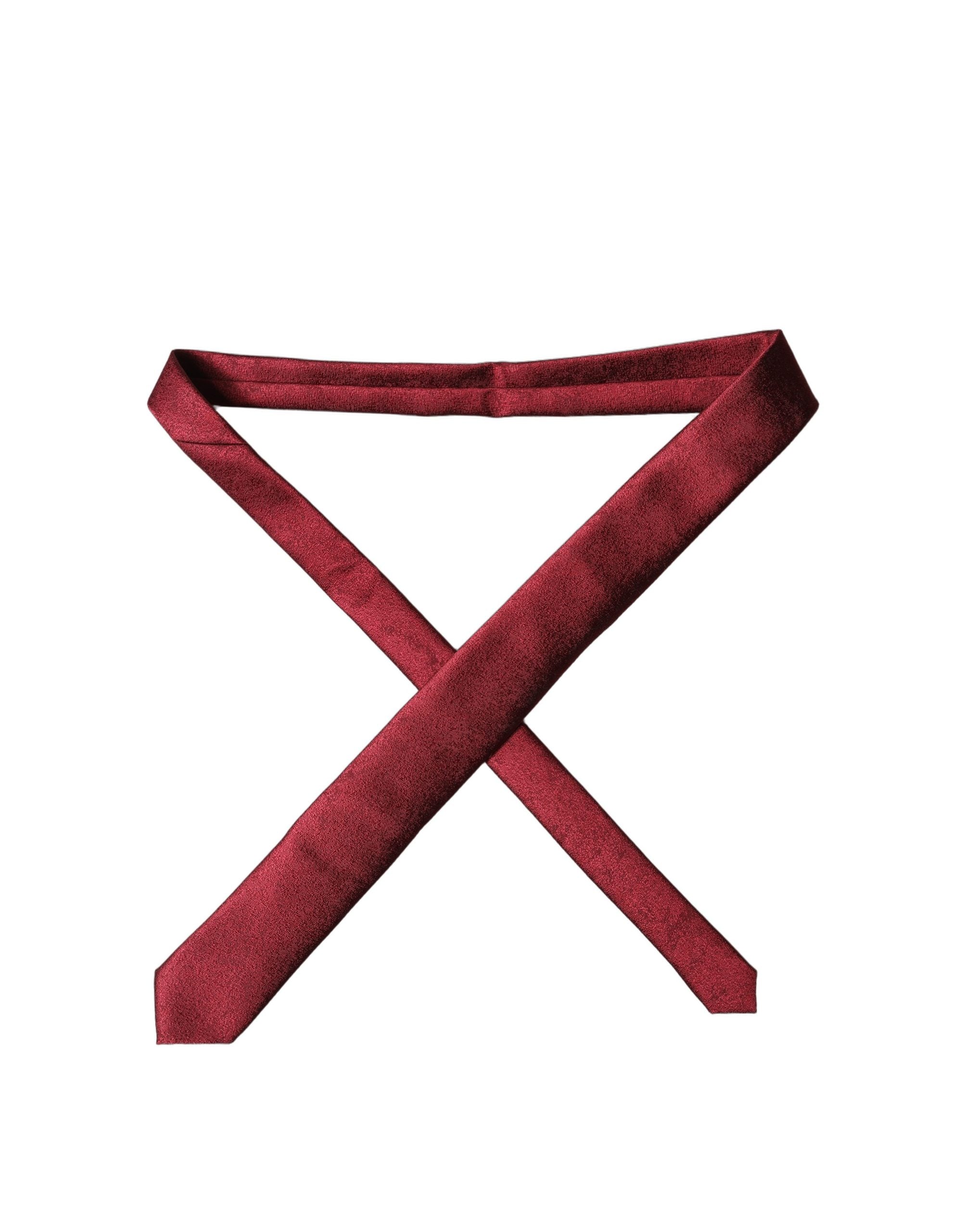 Dolce & Gabbana Burgundy Solid Silk Adjustable Men Tied Necktie Tie