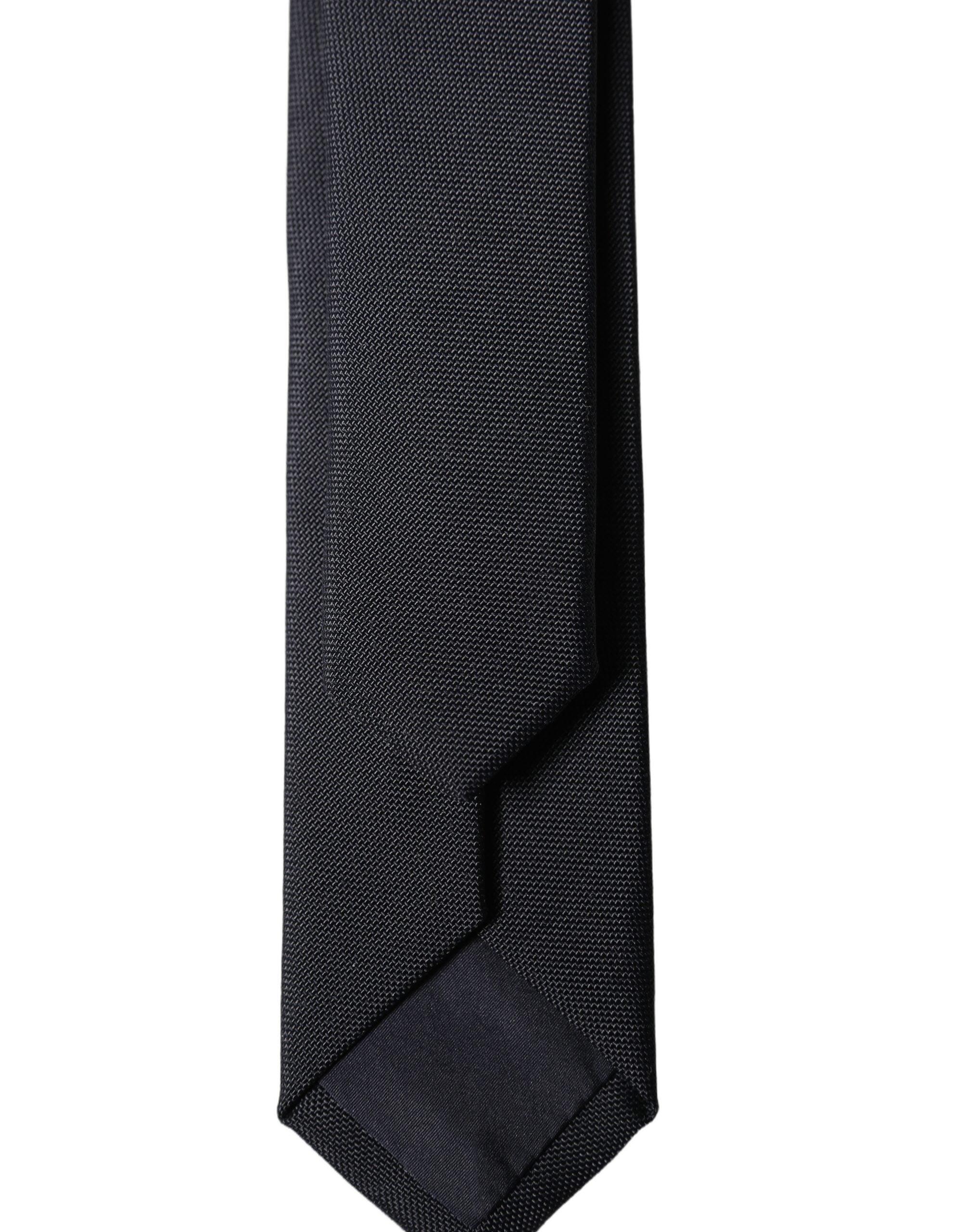 Dolce & Gabbana Black Solid 100% Silk Adjustable Men Tied Necktie Tie