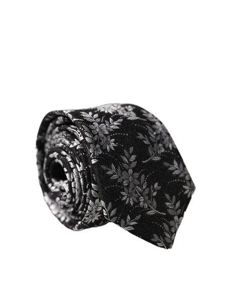 Dolce & Gabbana Black White Floral Silk Adjustable Men Tied Necktie Tie